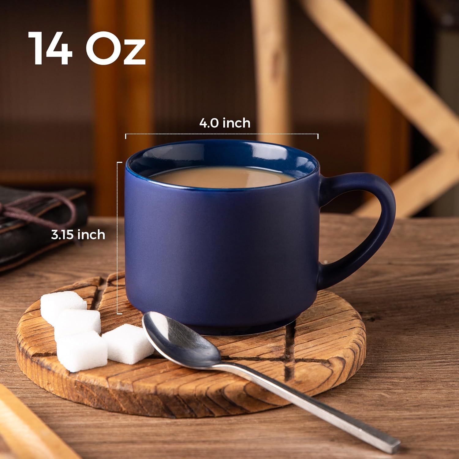 GBHOME Juego de 6 tazas de café de 14 onzas, tazas de cerámica apilables para hombres y mujeres, tazas de café modernas con base estable para café