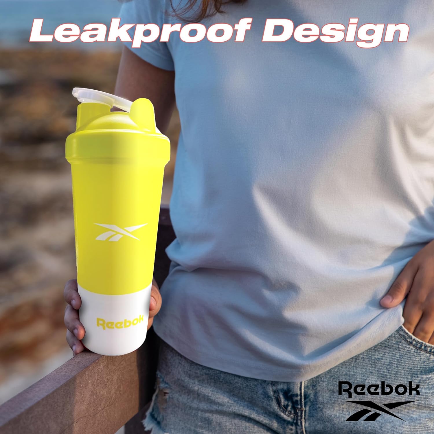 Reebok Botella agitadora con diseño atlético, botellas agitadoras de 17 onzas, botella mezcladora de proteínas, botellas agitadoras para gimnasio,
