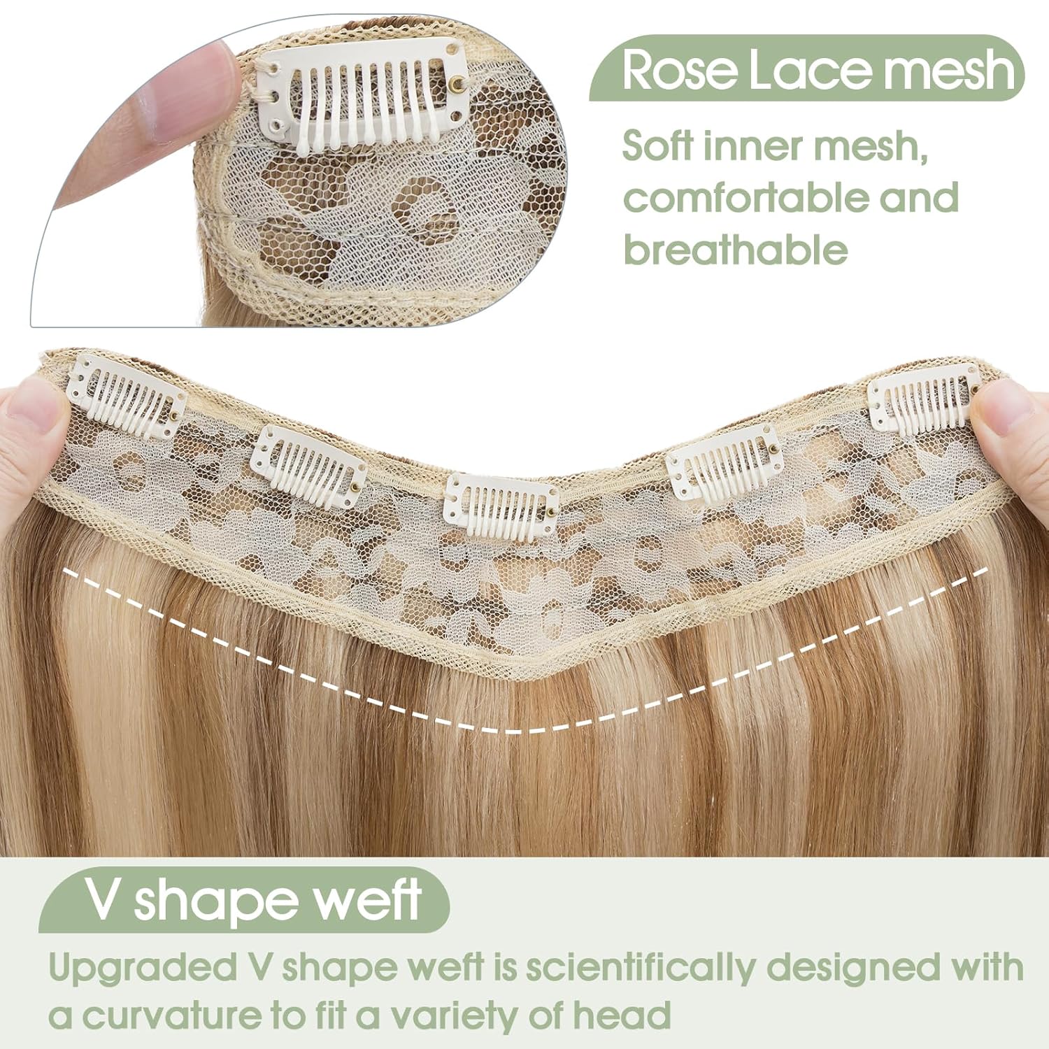 S-noilite Balayager – Extensiones de cabello humano con clip, de una pieza, 5 clips, 34 de cabeza completa, parte en V, trama de cabello más grueso,