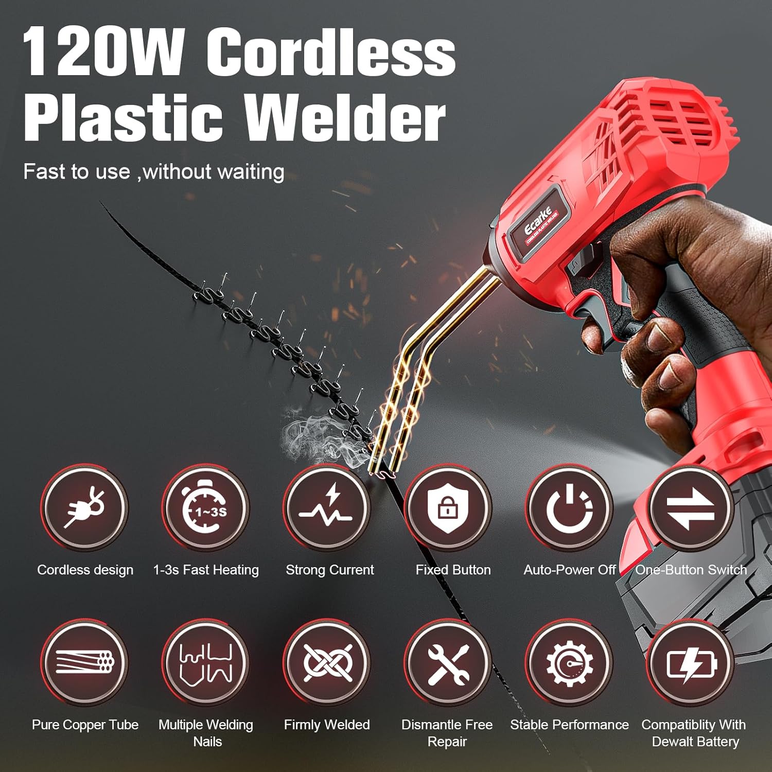Pistola de soldadura de plástico inalámbrica para batería Milwaukee de 18 V, herramientas automotrices portátiles Ecarke de 120 W para máquina