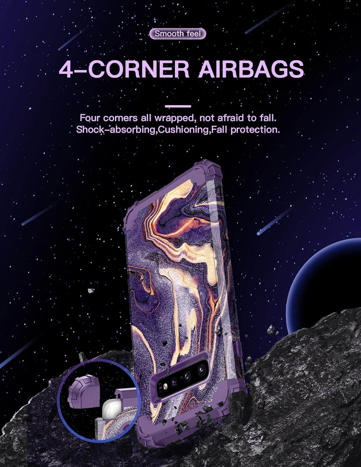 LONTECT Funda protectora para Galaxy S10 de tres capas de mármol, a prueba de golpes, resistente, duradera, para niñas y mujeres, para Samsung