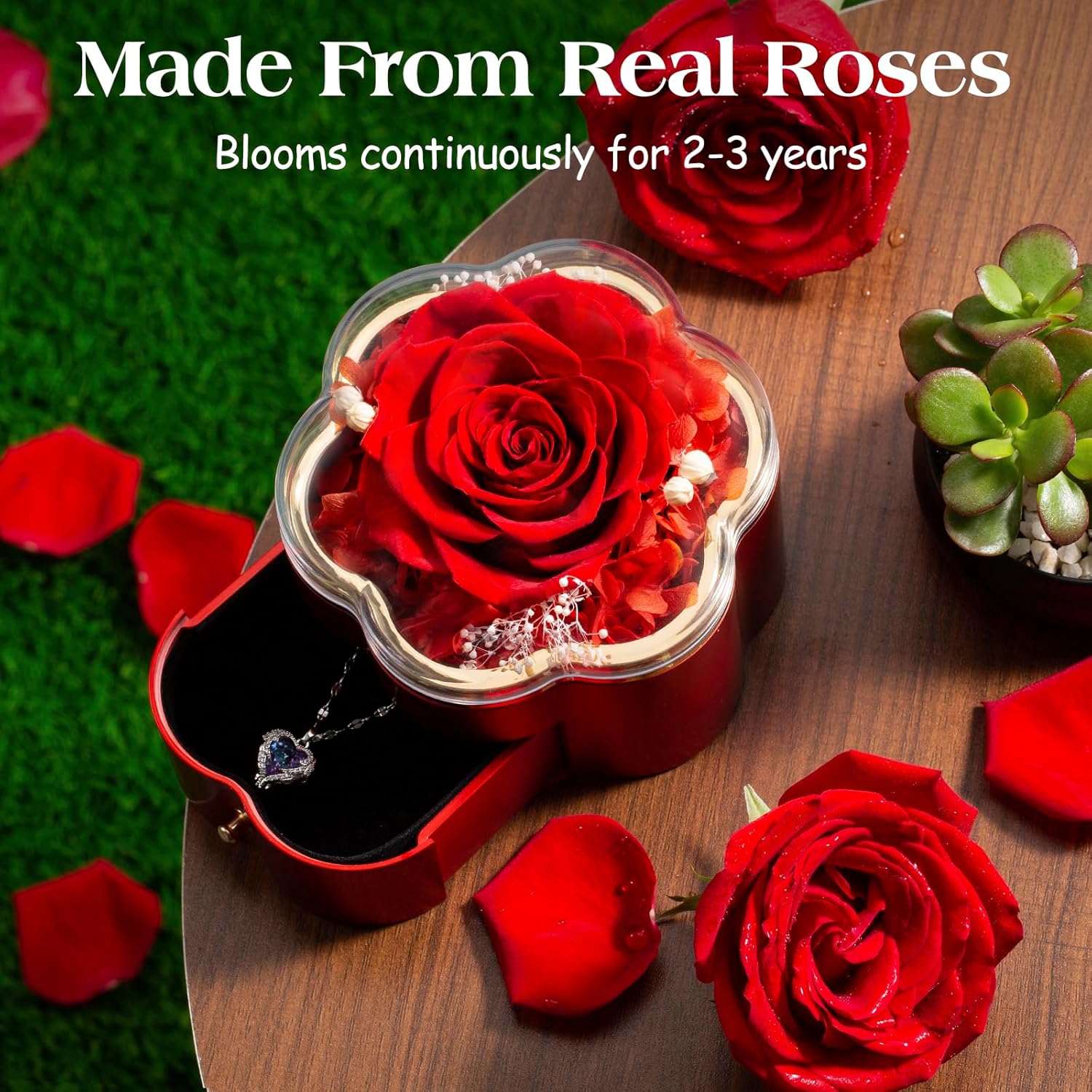 TIANFU Regalos para mamá para el día de la madre, rosa real preservada con collar para mujer, flores eternas, regalos de rosas para mamá, esposa,