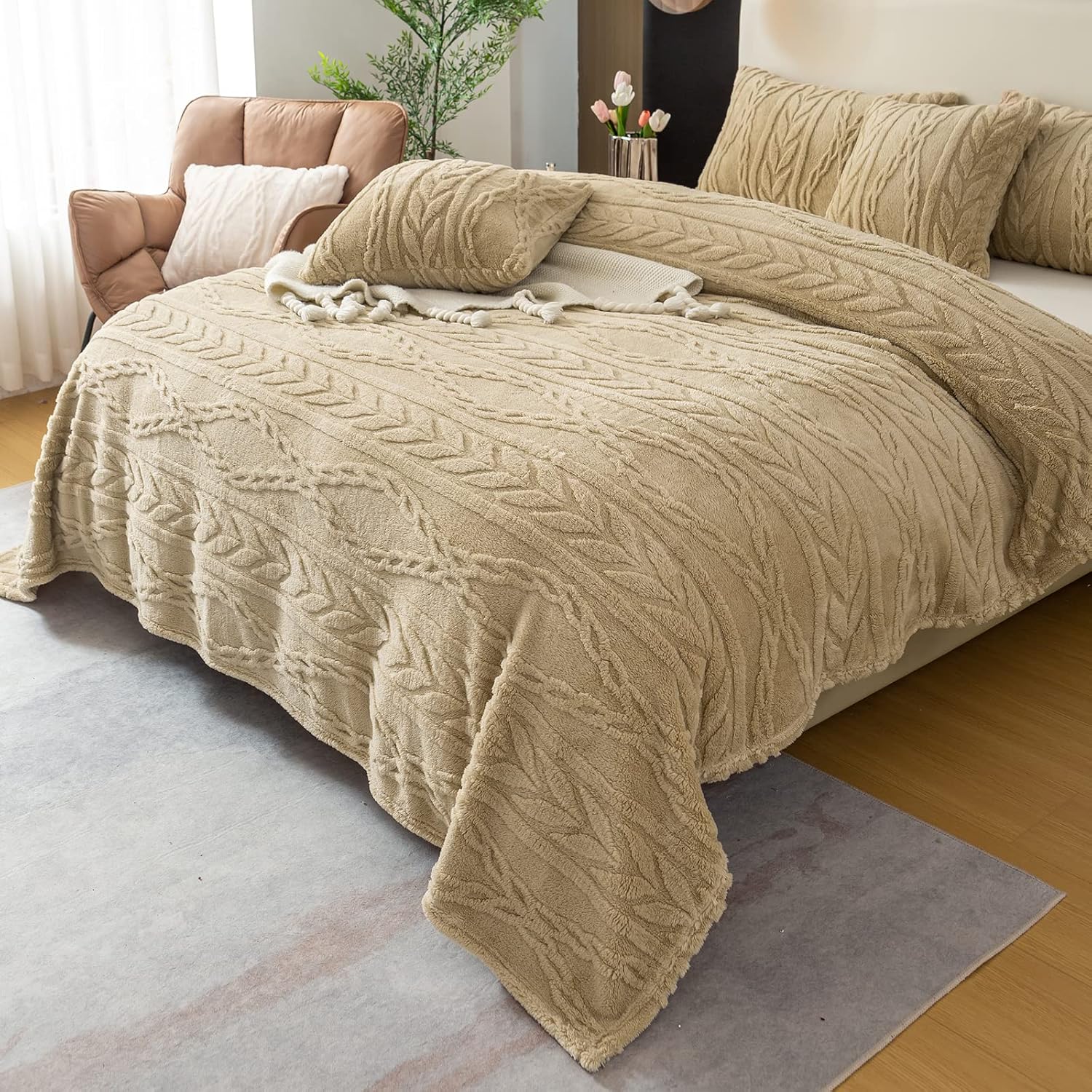 YUSOKI Manta Sherpa tamaño individual XL, diseño elegante en 3D, súper suave, mullida, acogedora, cálida, gruesa y esponjosa, para adolescentes,