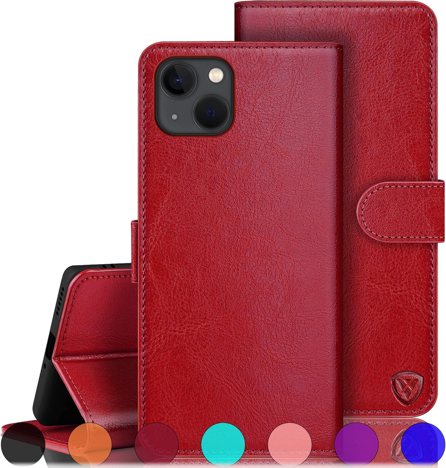 XcaseBar Funda tipo cartera para iPhone 14 de 6.1 pulgadas con bloqueo RFID, soporte para tarjetas de crédito, funda de piel sintética con tapa para