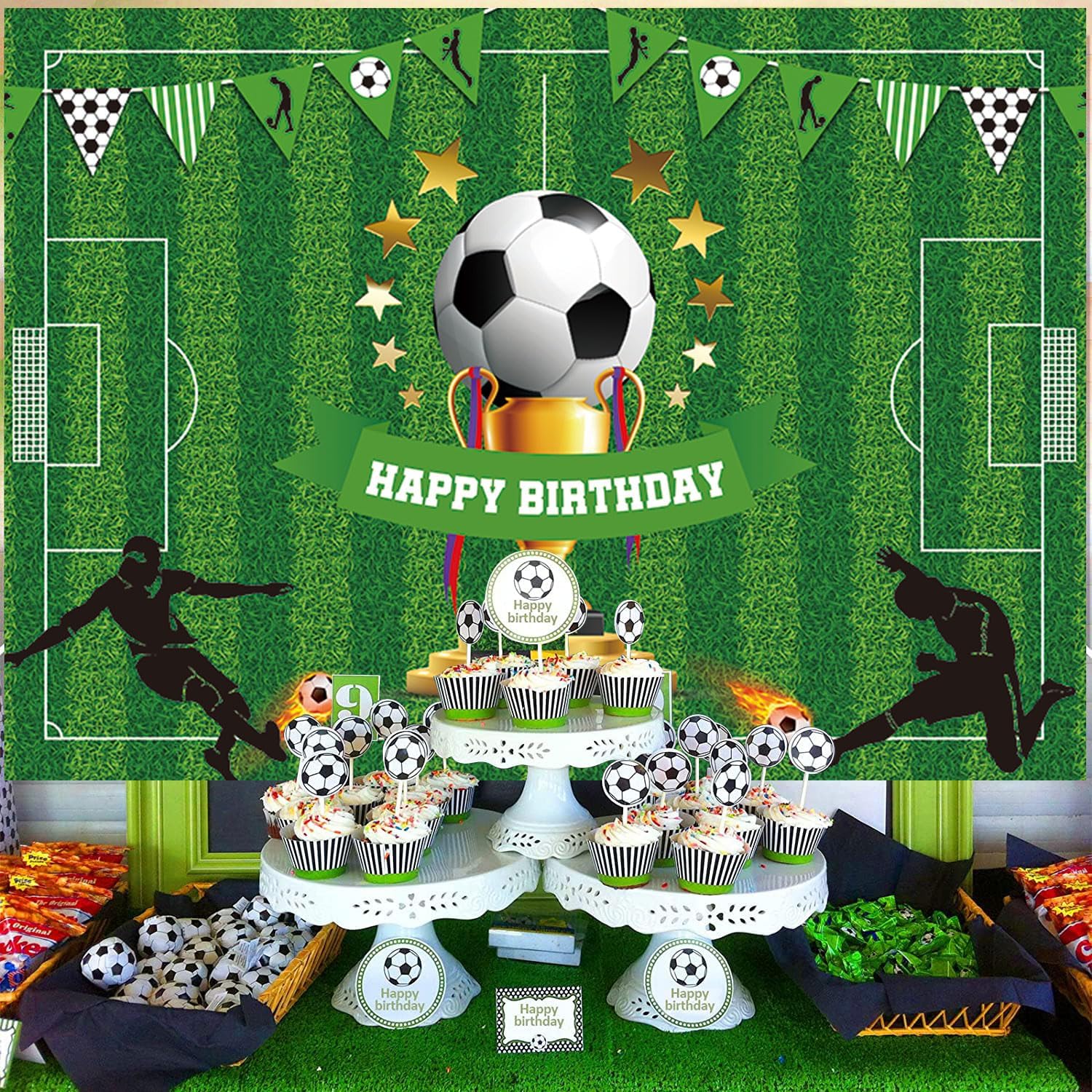 DIZHI Telón de fondo de fiesta de fútbol para decoración de fiesta temática deportiva para niños y niños, fiesta de cumpleaños de fútbol,