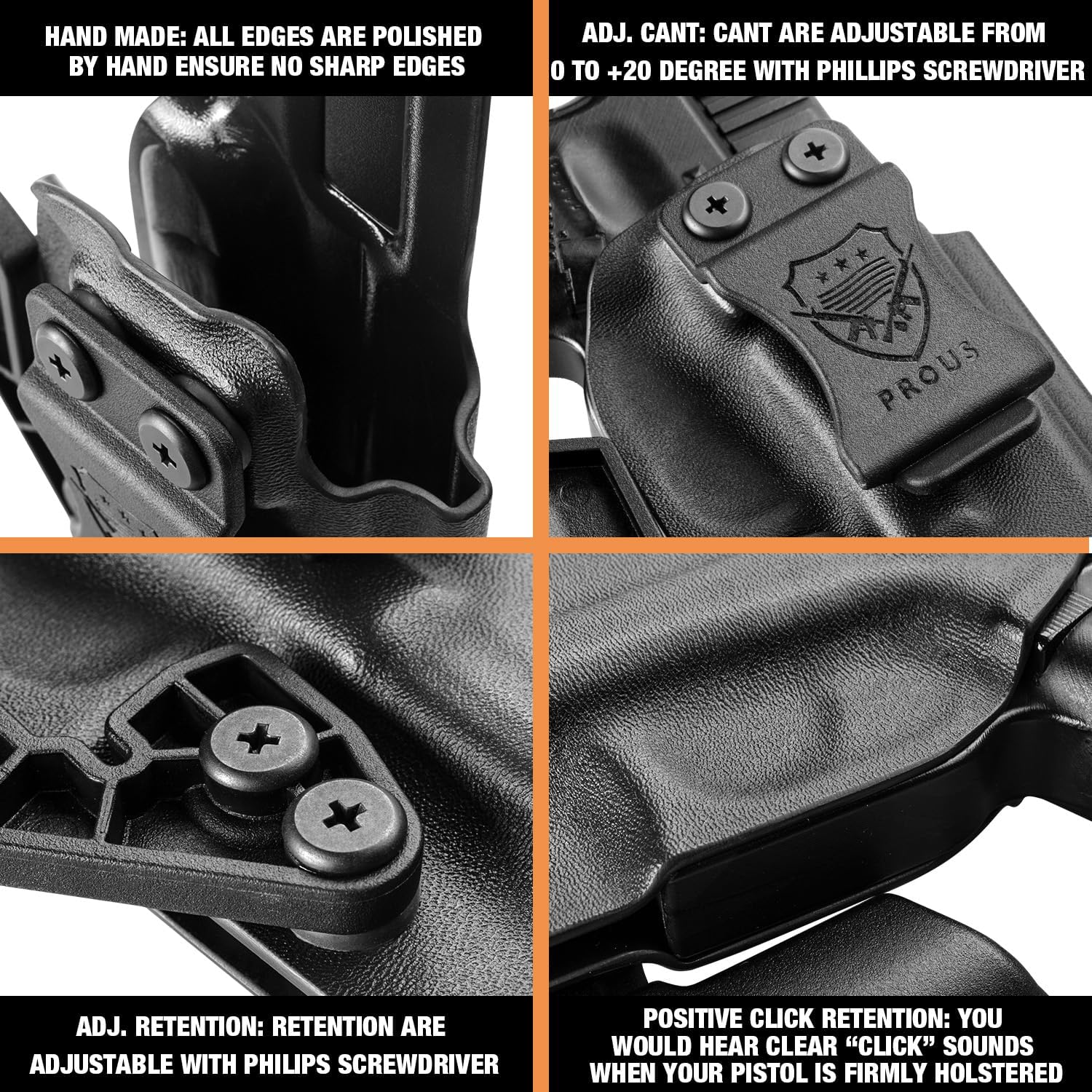 PROUS IWB Kydex Holsters Optics Cut & Claw Glock 1719264445(GEN 1-5) y G2332(GEN 1-4), Glock 4343X – No compatible con G43X MOS, Taurus G2CG3C, Sig