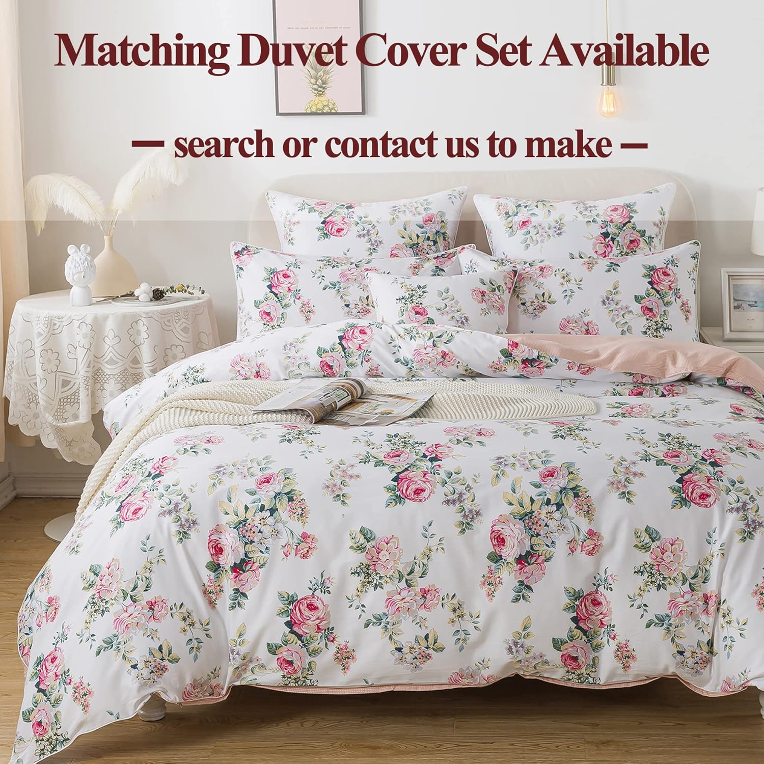 FADFAY Sheets Set Cal King Pink Rose Floral Bedding Shabby Peony Flower Bed Sheet Set Vintage Farmhouse Bedding 100% Cotton Breathable Bedding with