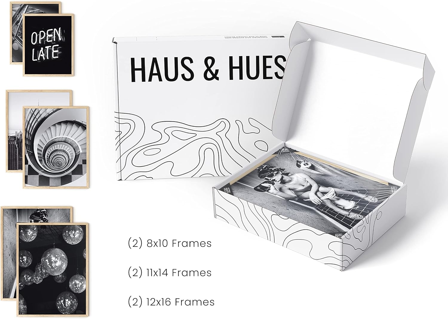 HAUS AND HUES Arte de pared enmarcado en blanco y negro, juego de 6 cuadros en blanco y negro, arte enmarcado de Nueva York, arte de horizonte de la