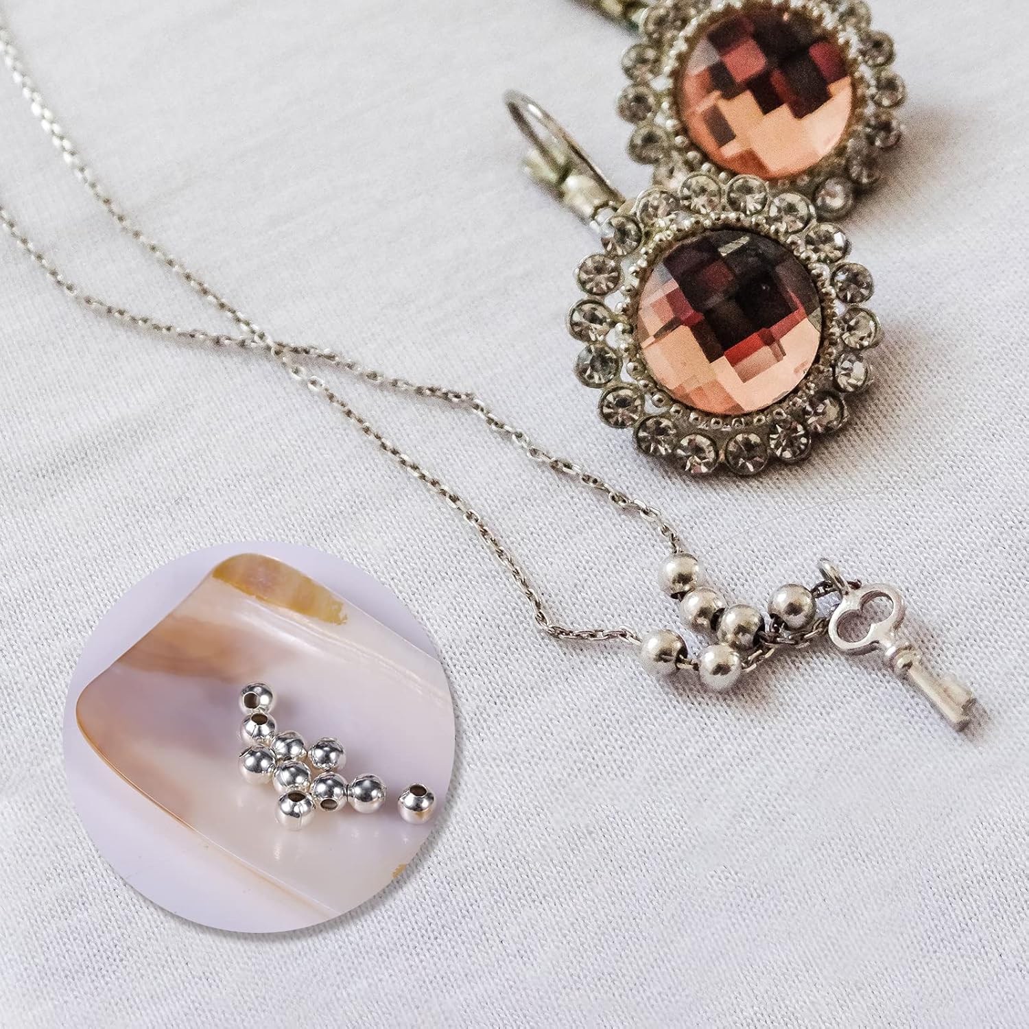 SAVITA 200 cuentas espaciadoras redondas de 0.236 pulgadas para la fabricación de joyas, cuentas espaciadoras de metal, cuentas redondas lisas