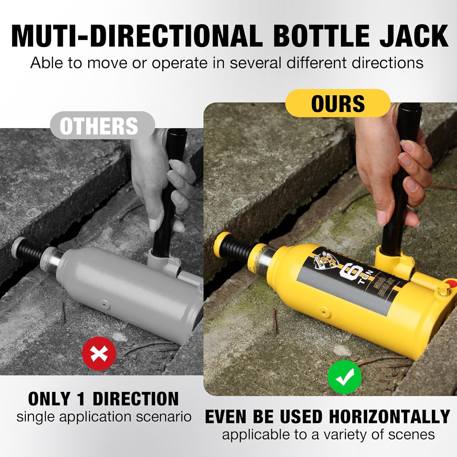 YELLOW JACKET Gato de botella soldado multidireccional de 6 toneladas (12,000 lb) para automóvil, camioneta, camión, RV, reparación de automóviles