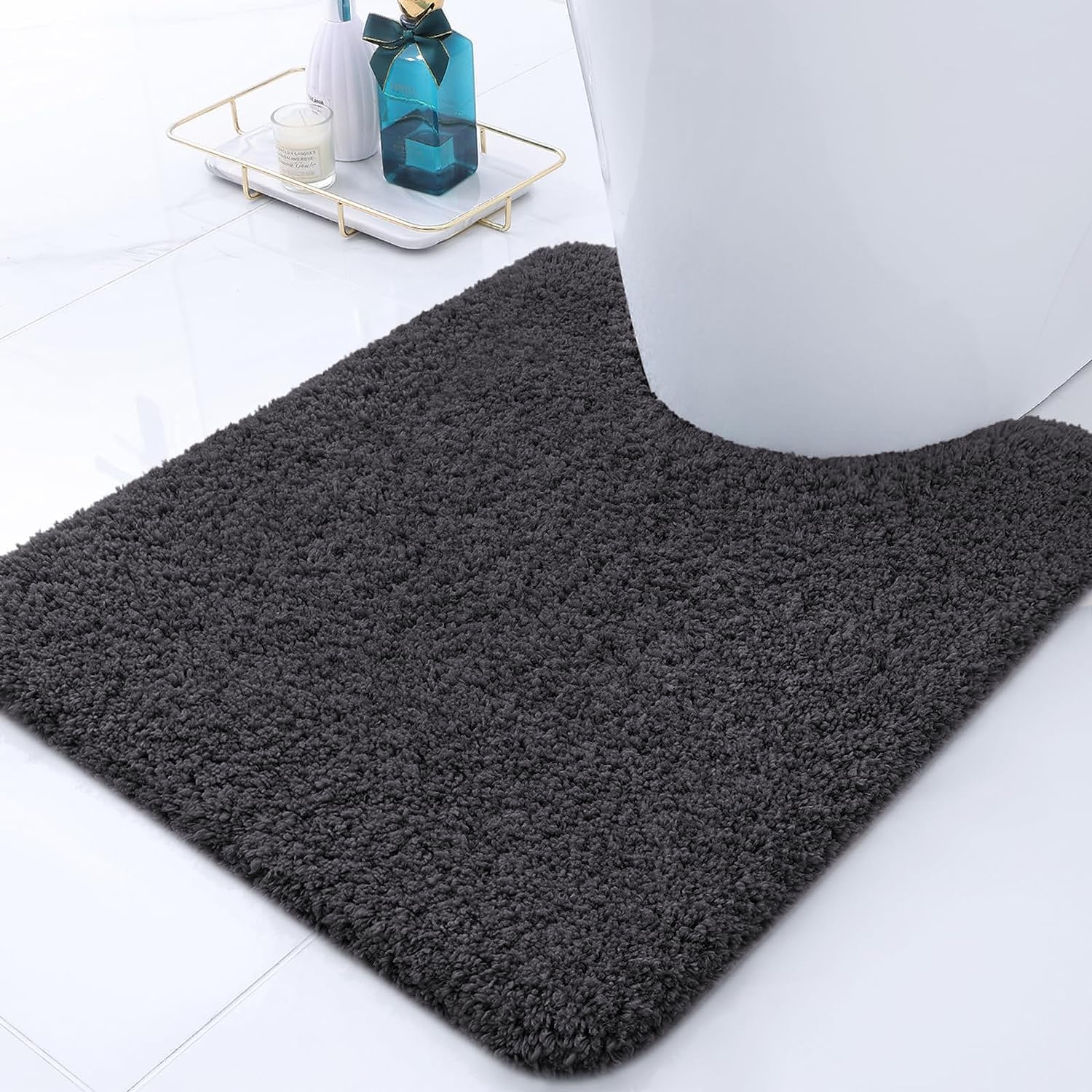 Buganda Tapete de microfibra para baño (24 x 20 pulgadas, gris carbón) lanudo suave y absorbente, antideslizante, de felpa gruesa, lavable a