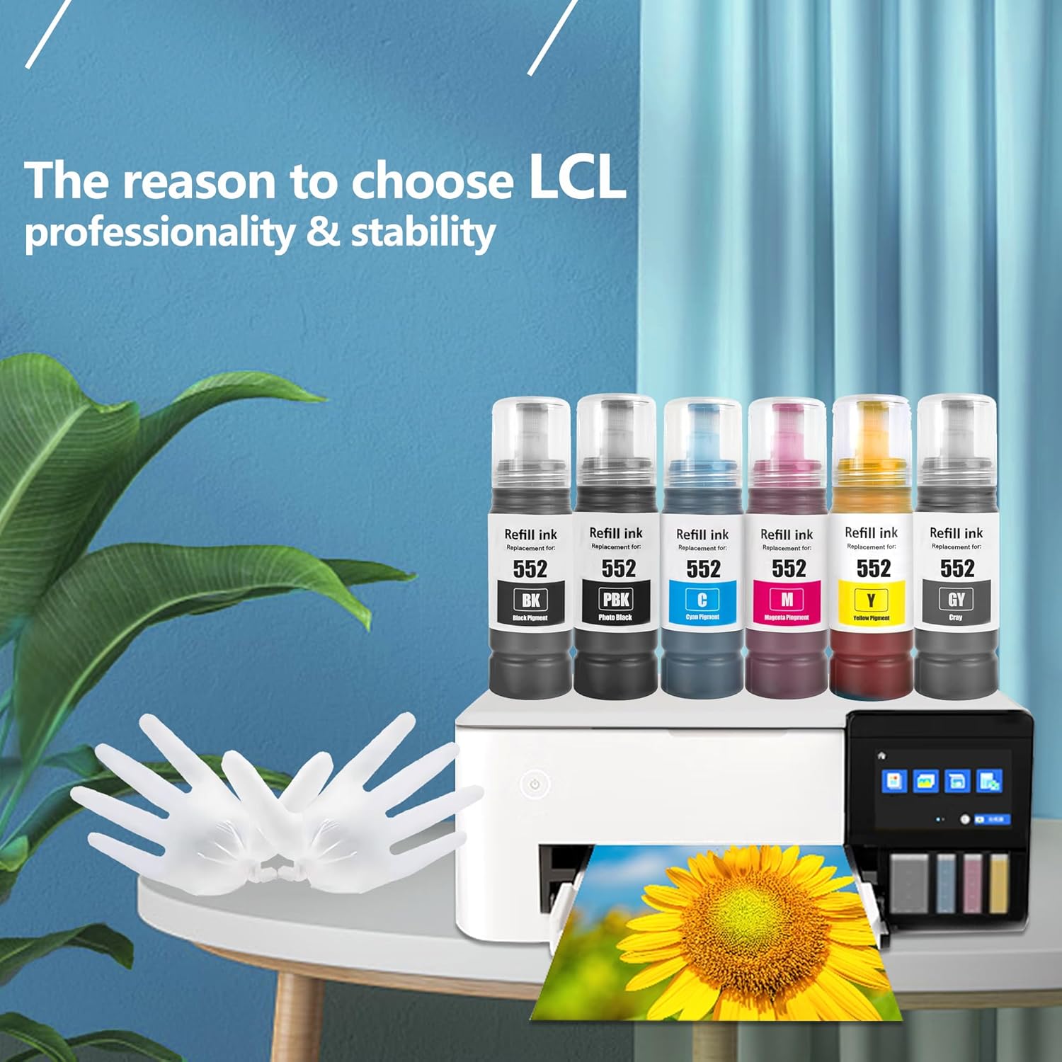 LCL T552 552 – Botellas de repuesto de tinta para impresora EcoTank Photo ET-8500 ET-8550 (6 unidades, negro, negro fotográfico, cian, magenta,