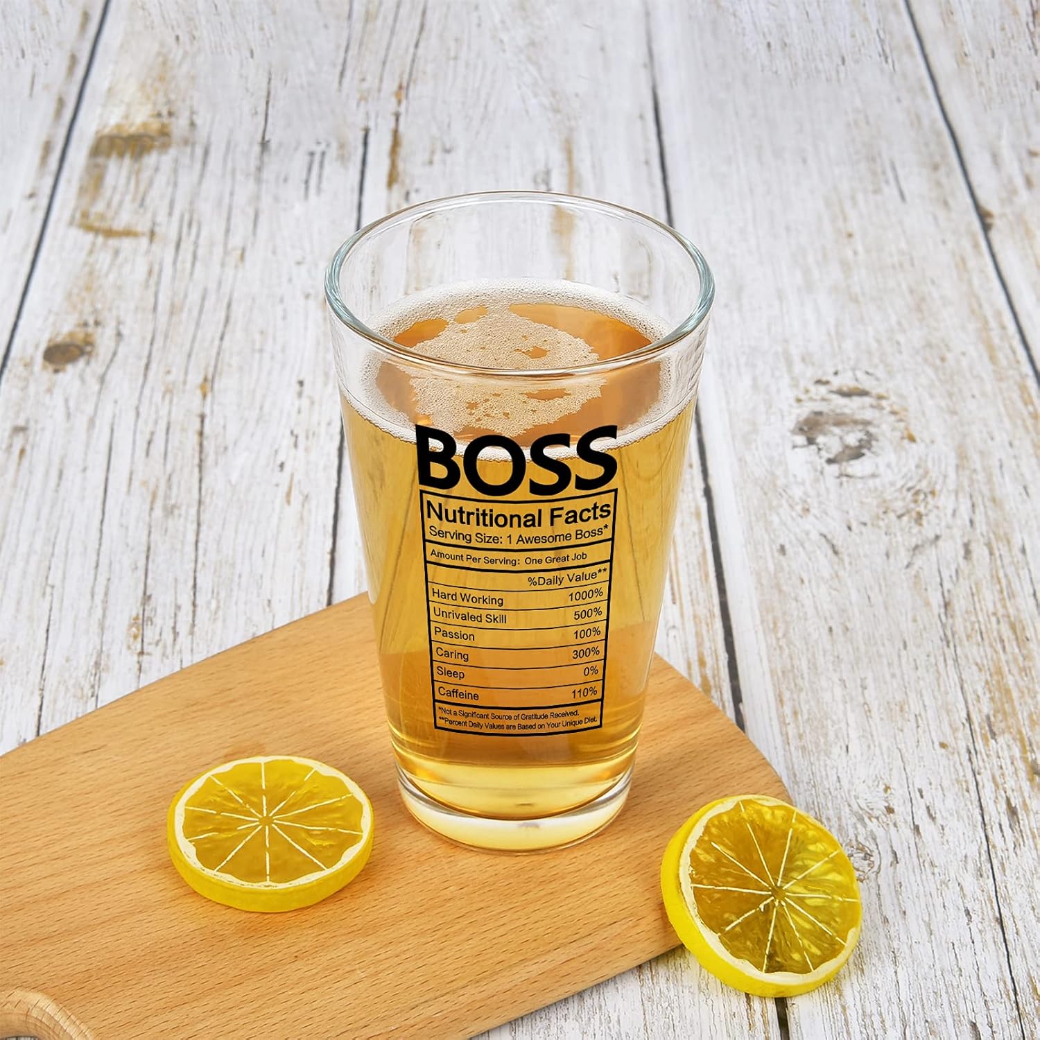 Modwnfy Boss Nutritional Facts – Vaso de cerveza, regalos del día del jefe para hombres, jefe, empleador, compañeros de trabajo, amigos, divertido