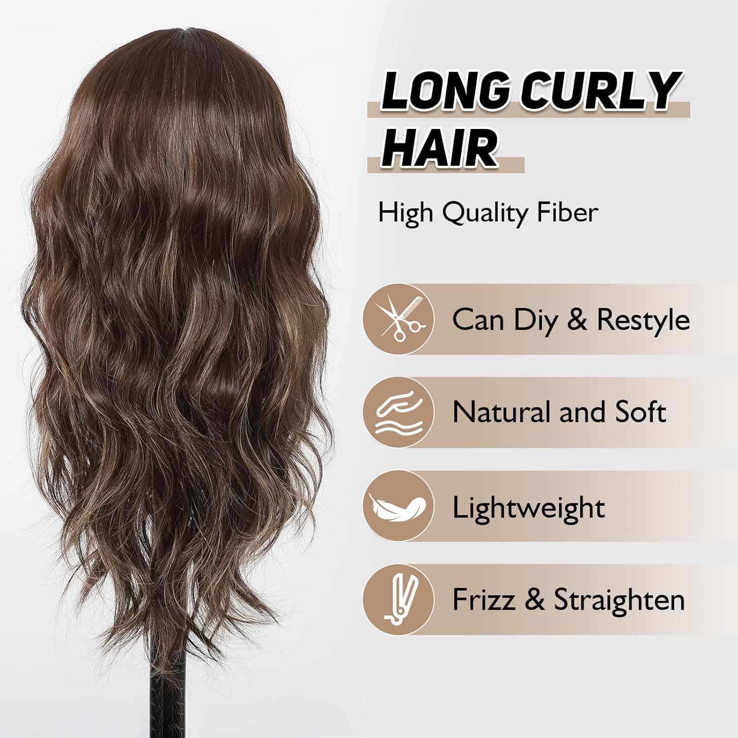 Pelucas marrones con flequillo, pelucas largas onduladas para mujeres, rubio, reflejos, peluca larga y ondulada, pelucas de pelo sintético para