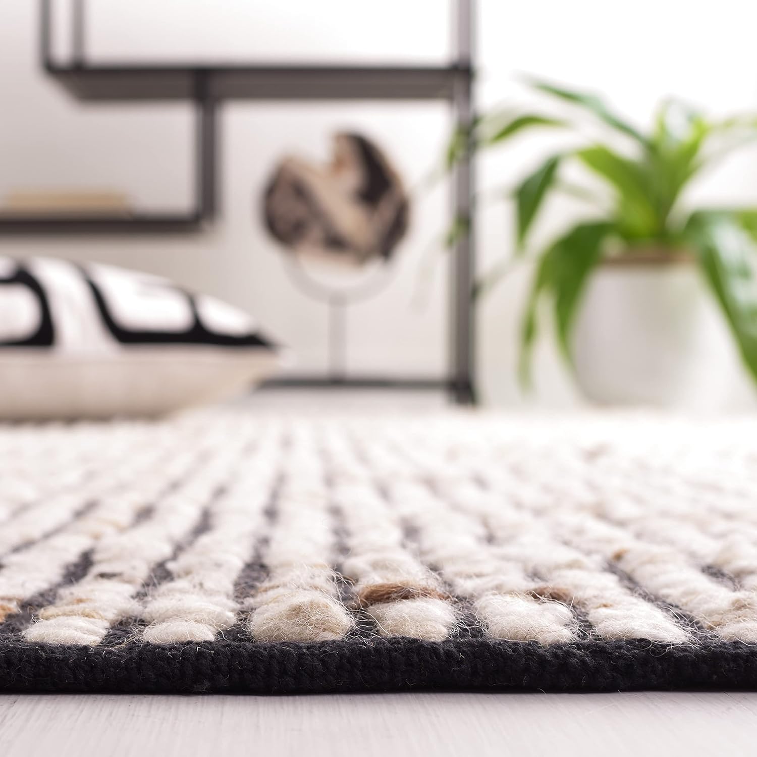 SAFAVIEH Natura Collection – Alfombra redonda de 6 pies, color negro y marfil, hecha a mano de lana y yute, ideal para zonas de alto tráfico en sala