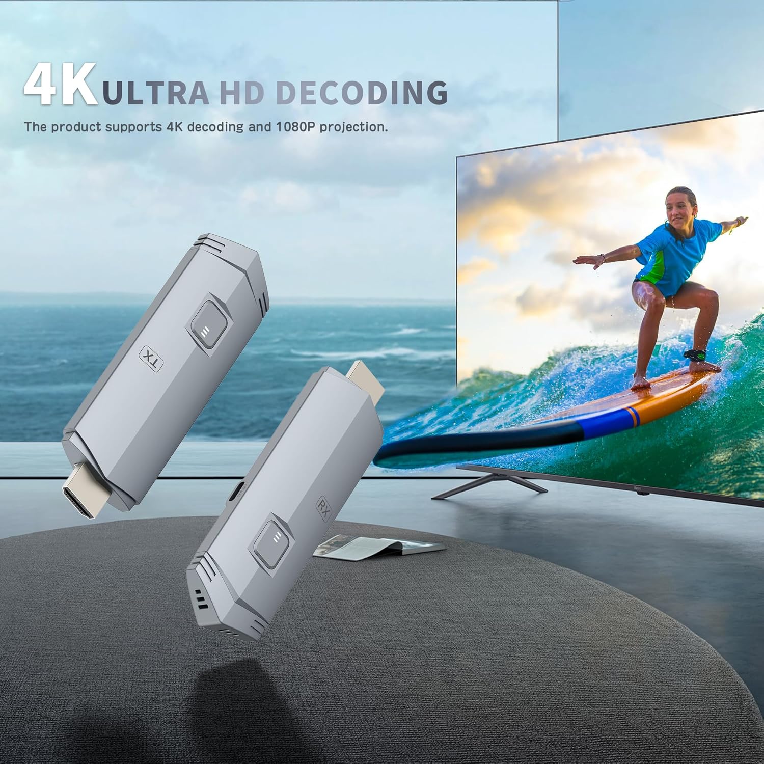 Transmisor y receptor HDMI inalámbrico, extensor inalámbrico HDMI portátil, kit HDMI inalámbrico 4K, Plug & Play, soporte de 2.45 GHz para