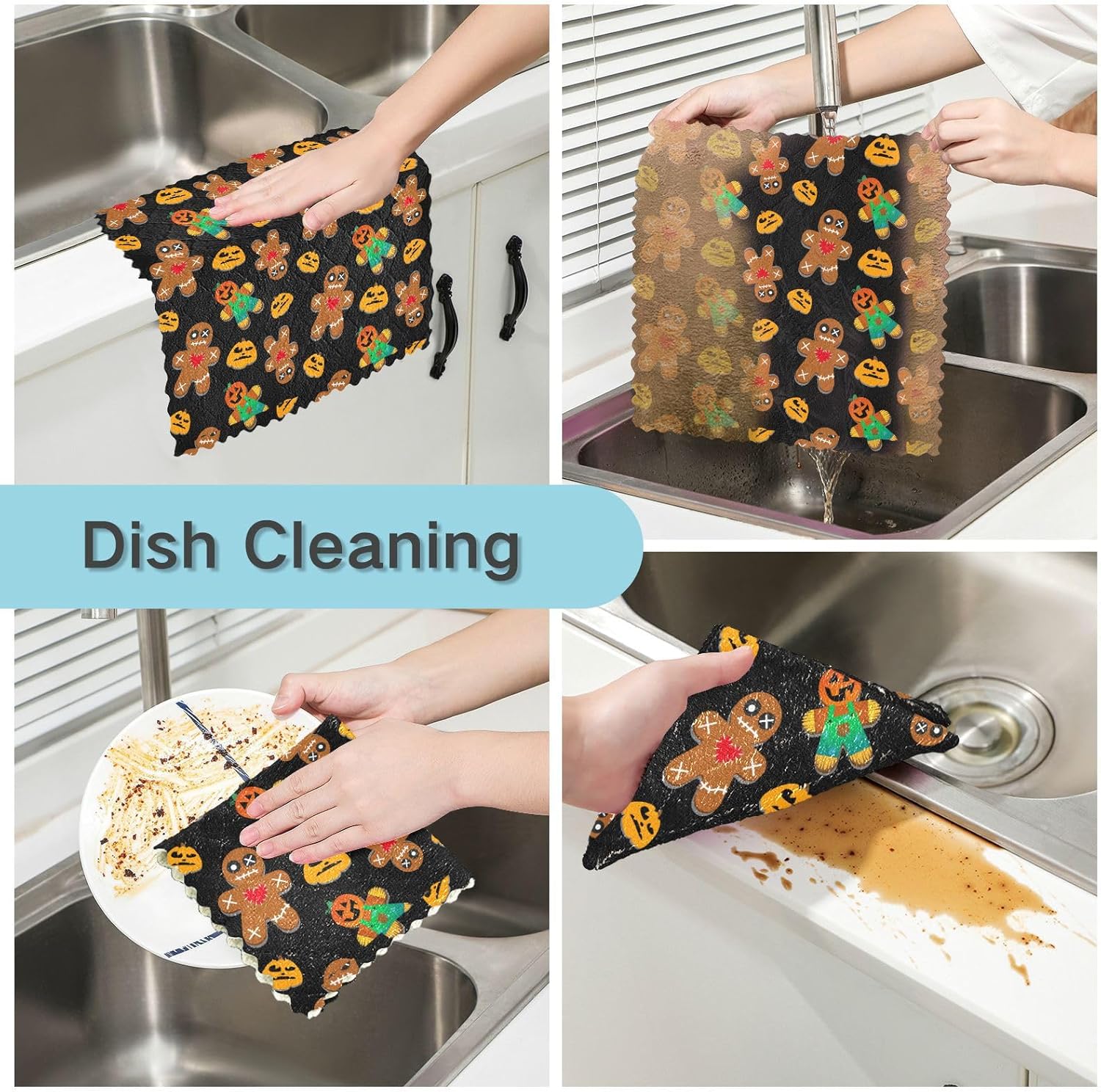 Halloween Scarecrow 6 Pack Fast Drying Microfiber Dish Towels Print Quality Flour Sack Kitchen Towels for Restaurant Oven