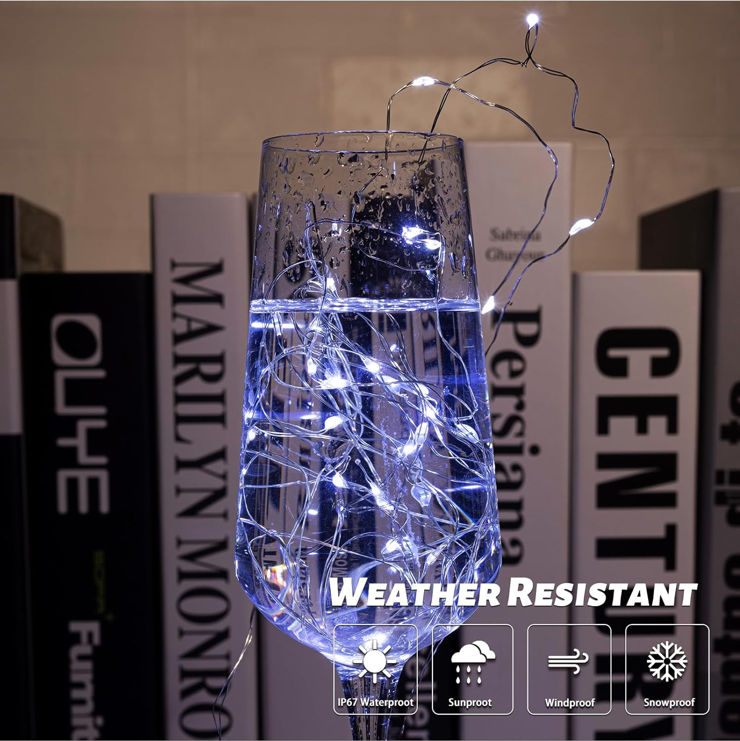 Guirnalda de luces de 33 pies con 100 luces LED USB parpadeantes enchufables de alambre plateado con control remoto y temporizador, 8 modos de