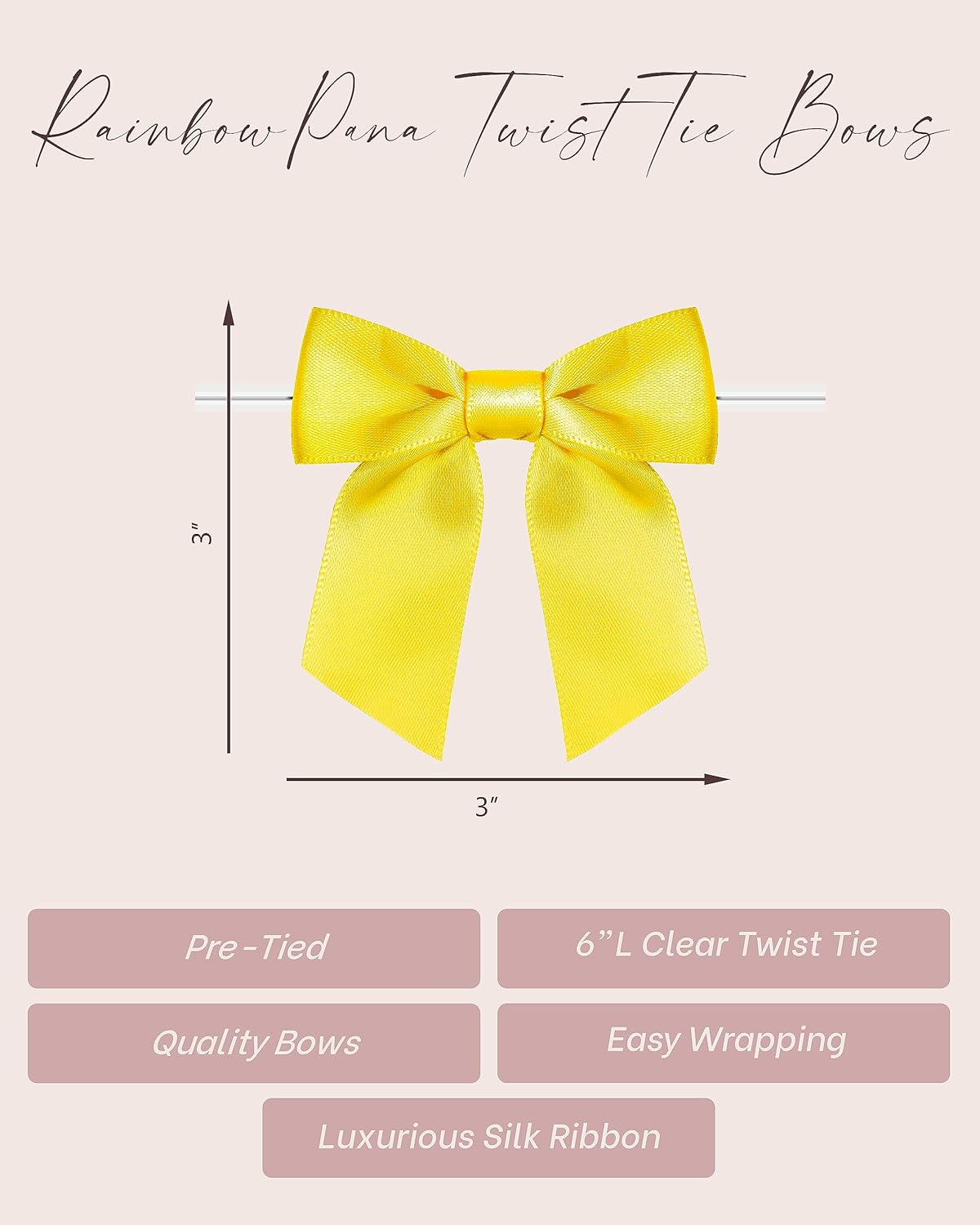 RainbowPana – Paquete de 60 lazos de corbata de lujo, lazos de satén amarillos de 3 pulgadas, decoración de manualidades premontadas para paquete,