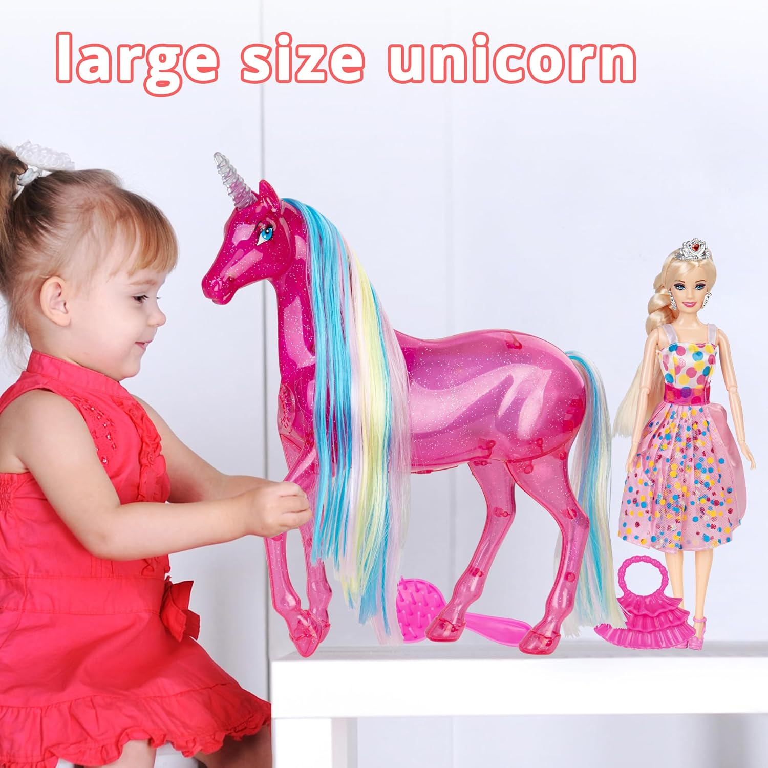 BETTINA Juego de muñecas grandes de unicornio y princesa con luces y sonidos, juguetes mágicos de unicornio, muñecas de 11.5 pulgadas, juego de
