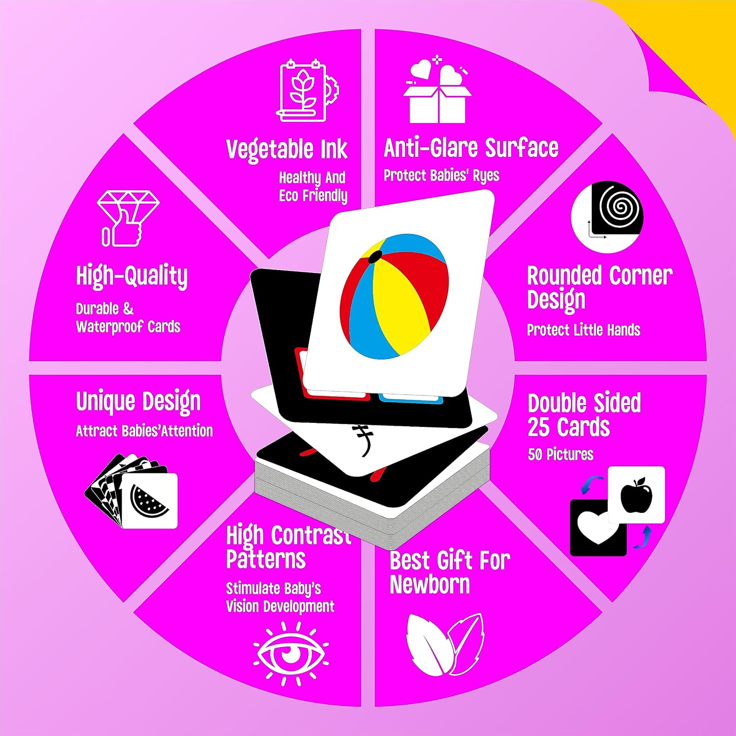 100 páginas, color blanco y negro, tarjeta de estímulo visual para bebé, 50 tarjetas de alto contraste, juguetes sensoriales para regalo de bebé