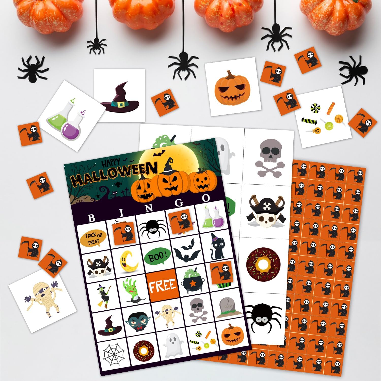 Juegos de fiesta de bingo de Halloween con 24 jugadores, juegos de fiesta de Halloween para niñas y niños, suministros de fiesta de aula,