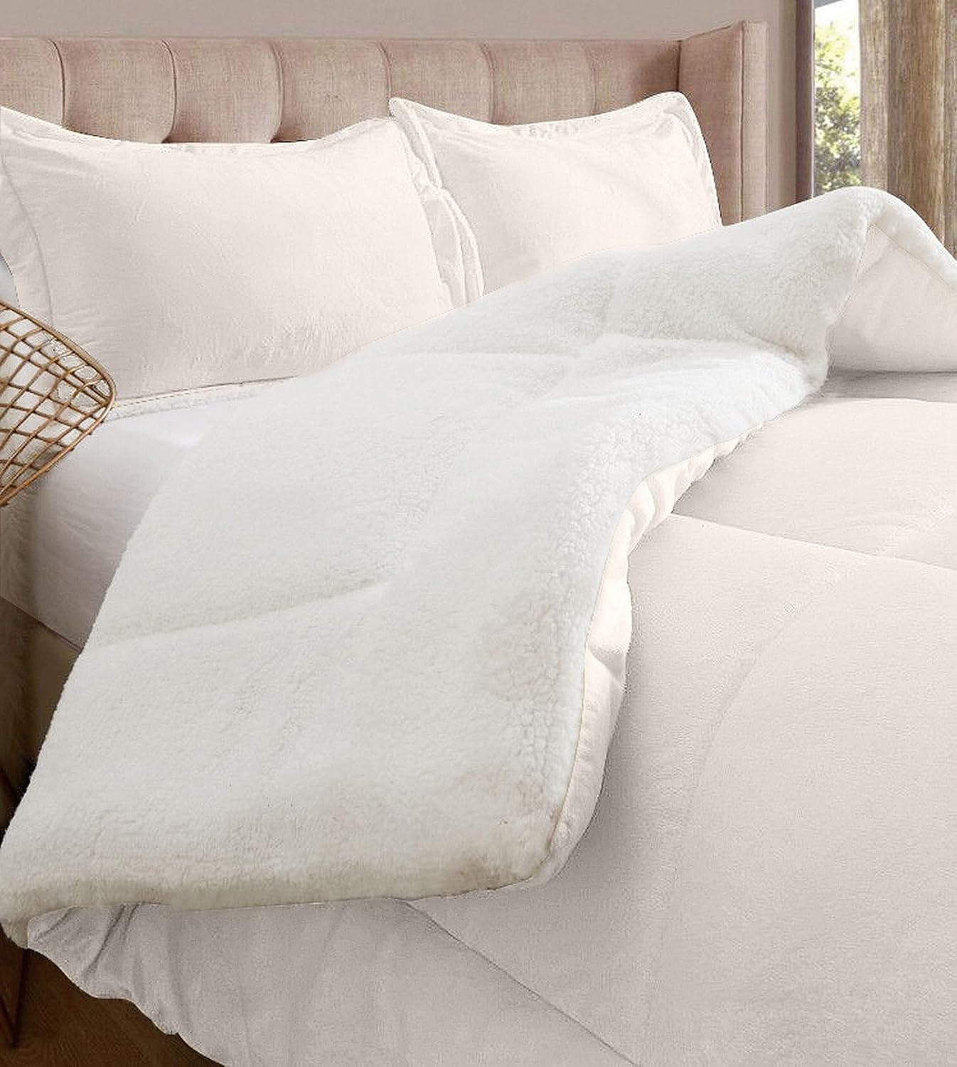 Elegant Comfort Juego de edredón sherpa súper suave de 3 piezas de calidad premium, reversible pesado de plumón alternativo de microgamuza, edredón