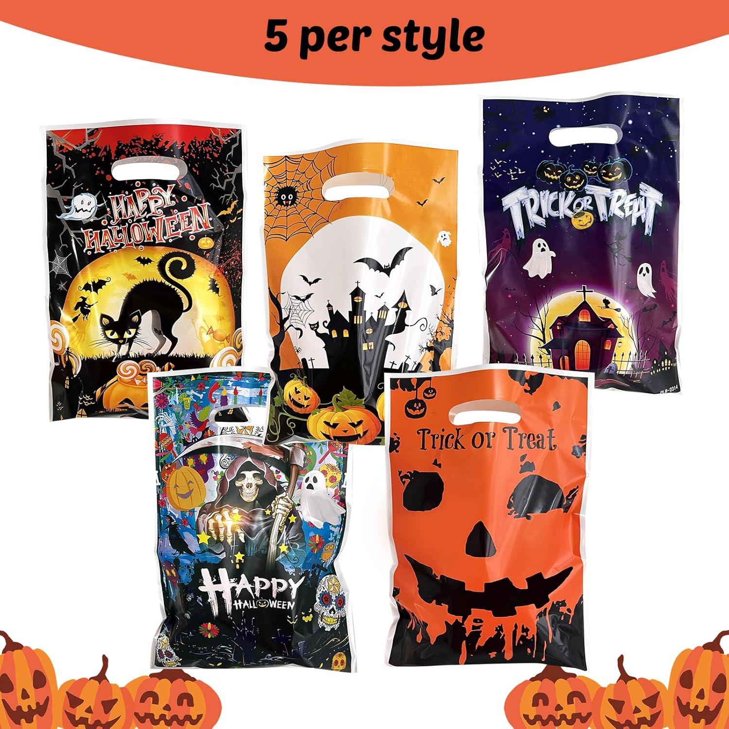 Rainmae 50 bolsas de Halloween para dulce o truco, bolsas de recuerdos de fiesta de Halloween, suministros de fiesta de esqueleto de fantasma,