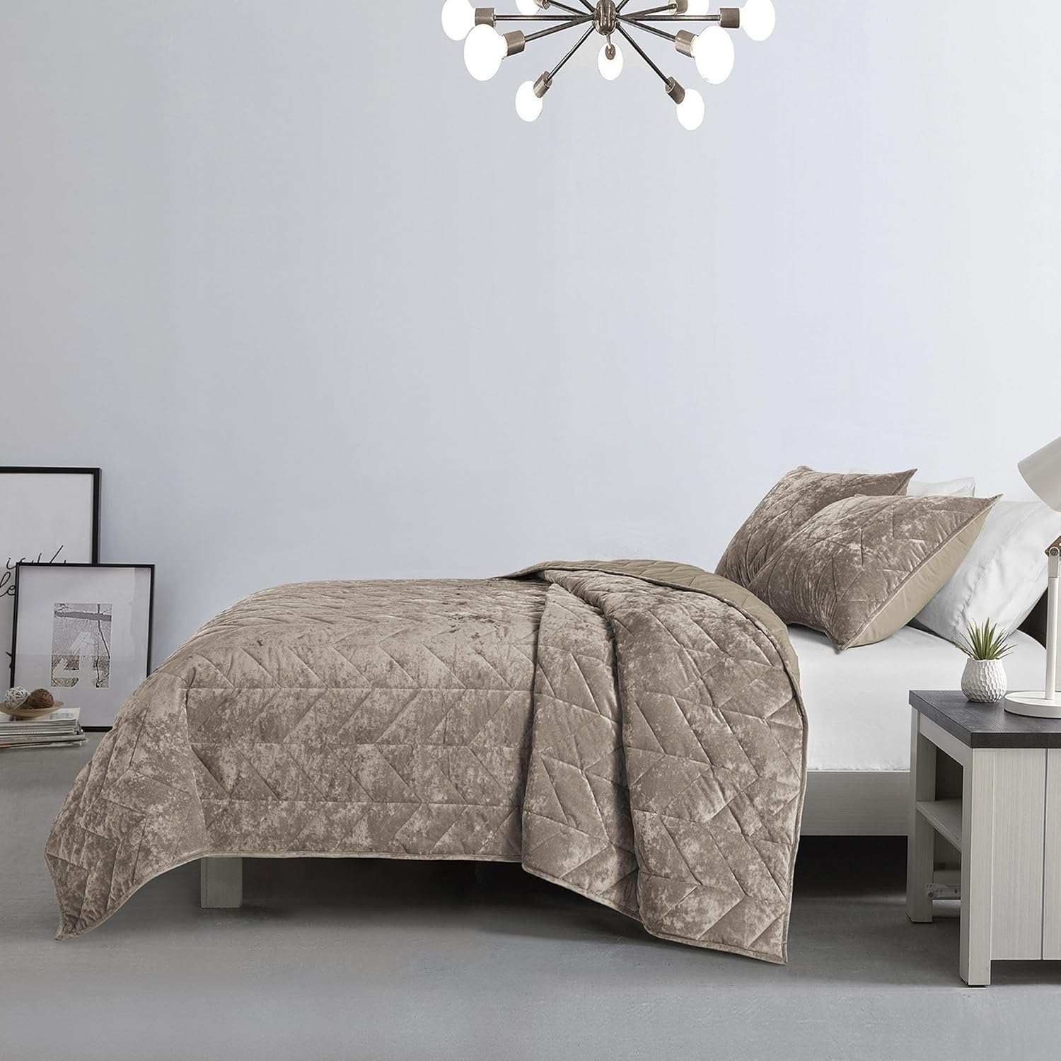 Juego de ropa de cama Queen  Edredón de terciopelo de lujo para verano, tamaño matrimonialqueen, colchas desgastadas color caqui tamaño Queen