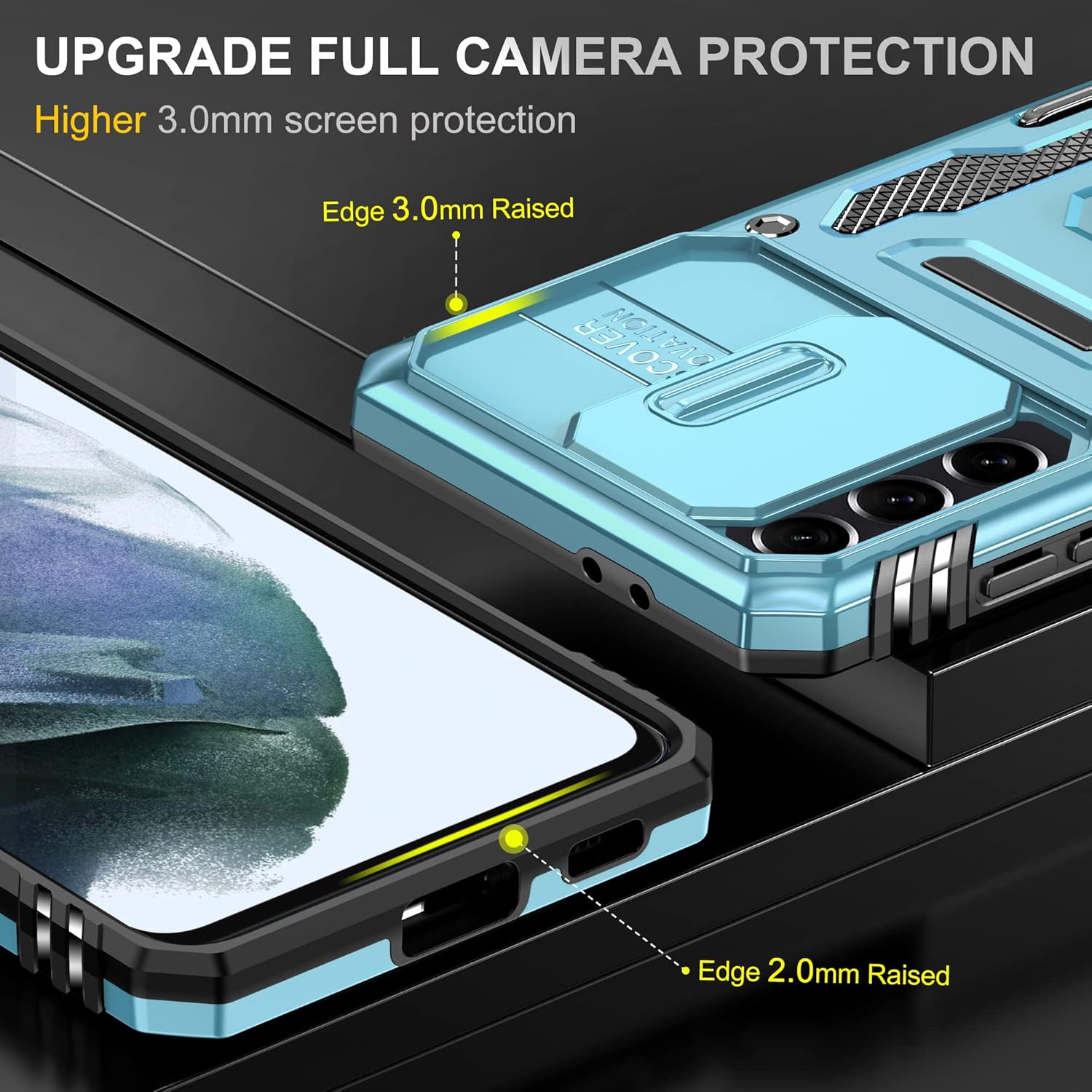 PASNEW Funda para Samsung Galaxy S21+ 5G para niño, funda de cámara y soporte magnético, carcasa militar resistente a prueba de golpes para S21