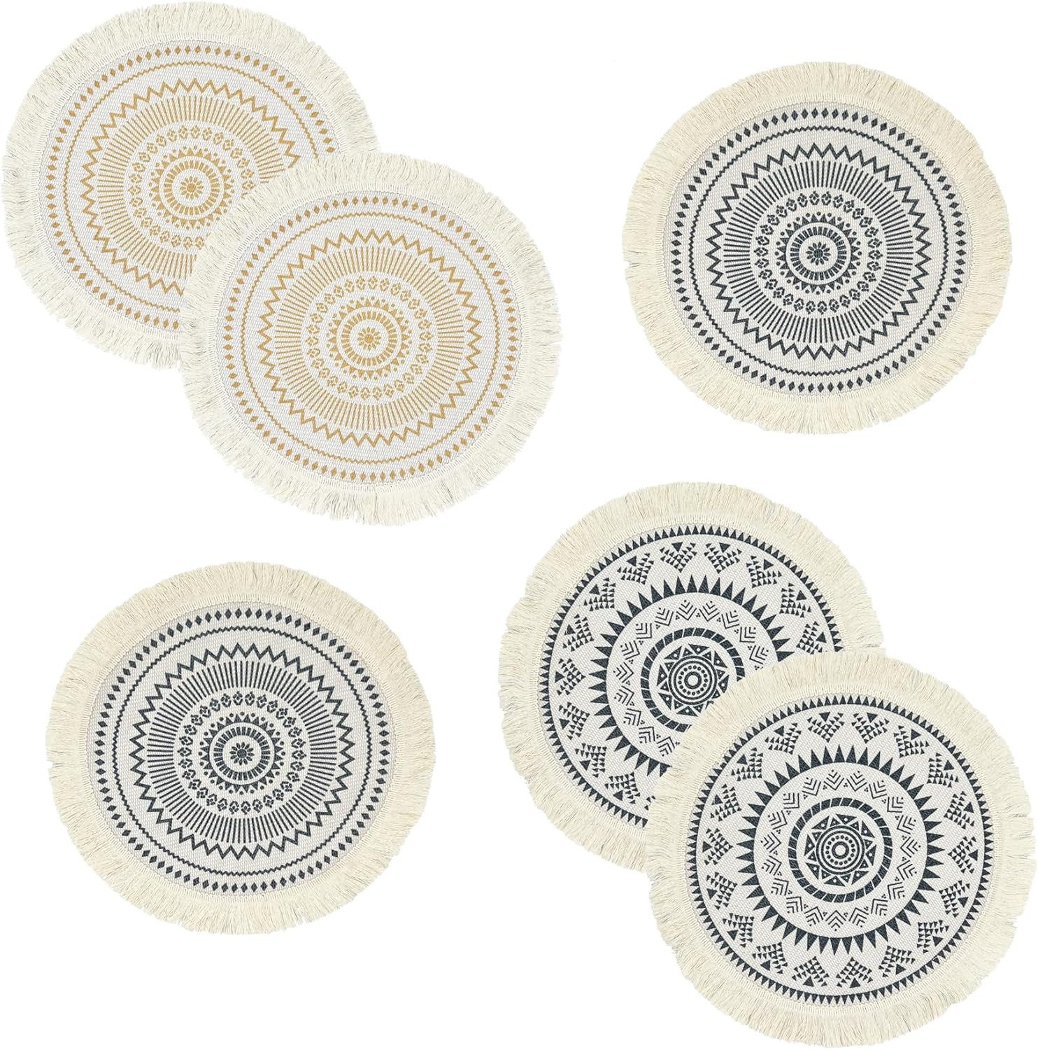 CAPASIN Manteles individuales redondos bohemios con borlas, bonitos manteles individuales tejidos de mandala con flores, algodón, para casa de
