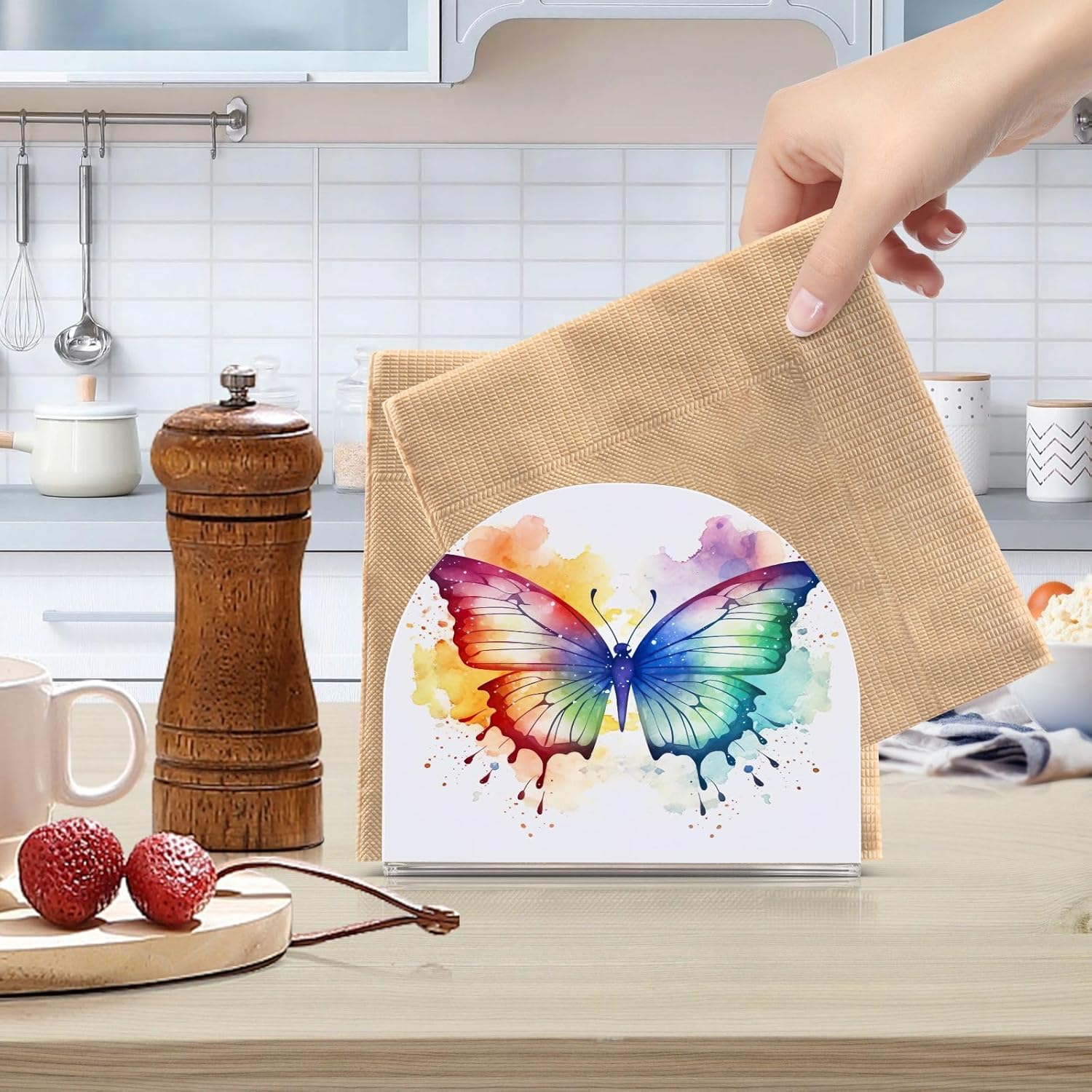 Butterfly Waterful Napkin Holder for Table Standing Napkin Holders Modern Napkin Dispenser Acrylic Napkin Holder Tissue Dispenser for Cocktail Home