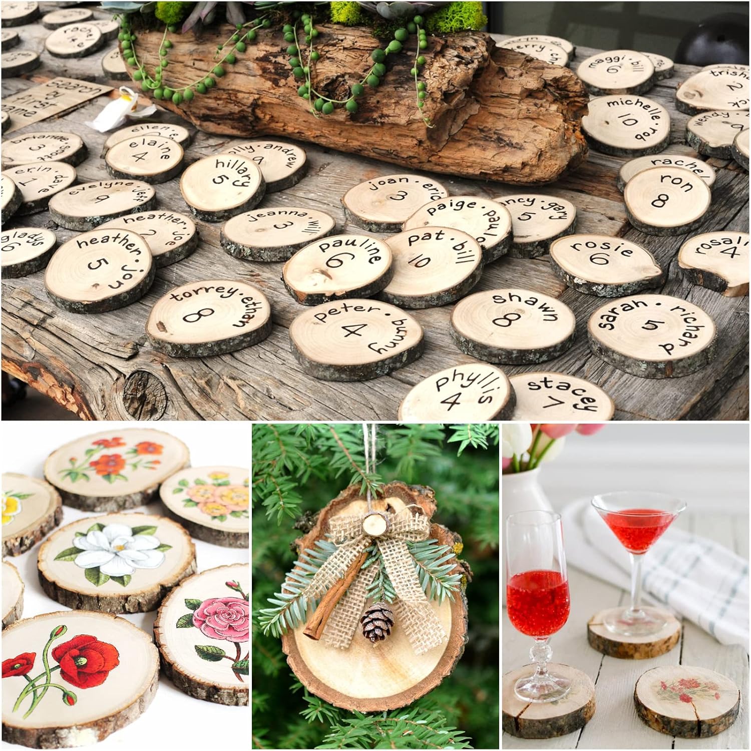 QTLCOHD 50 piezas de rebanadas de madera natural de 2.8 a 3.1 pulgadas, adornos de rebanadas de madera sin terminar, círculos de madera sin perforar