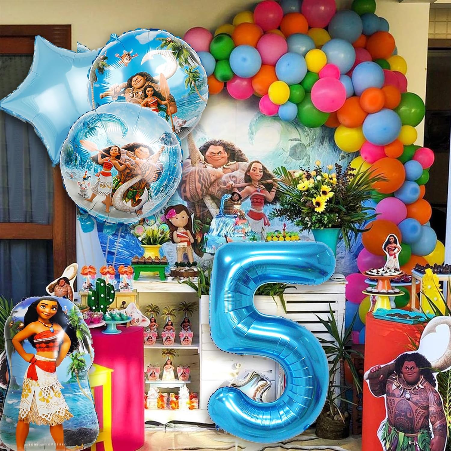 5 globos de aluminio de Moana, suministros para fiesta de 5 cumpleaños, decoración de fiesta de baby shower (5)