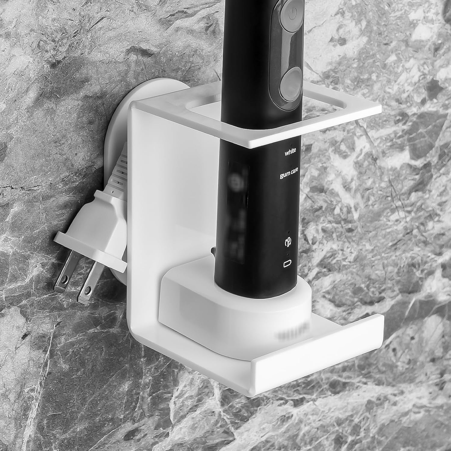 Soporte para cepillo de dientes eléctrico montado en la pared, organizador de cable de cepillo de dientes eléctrico con capacidad para 1 cargador,