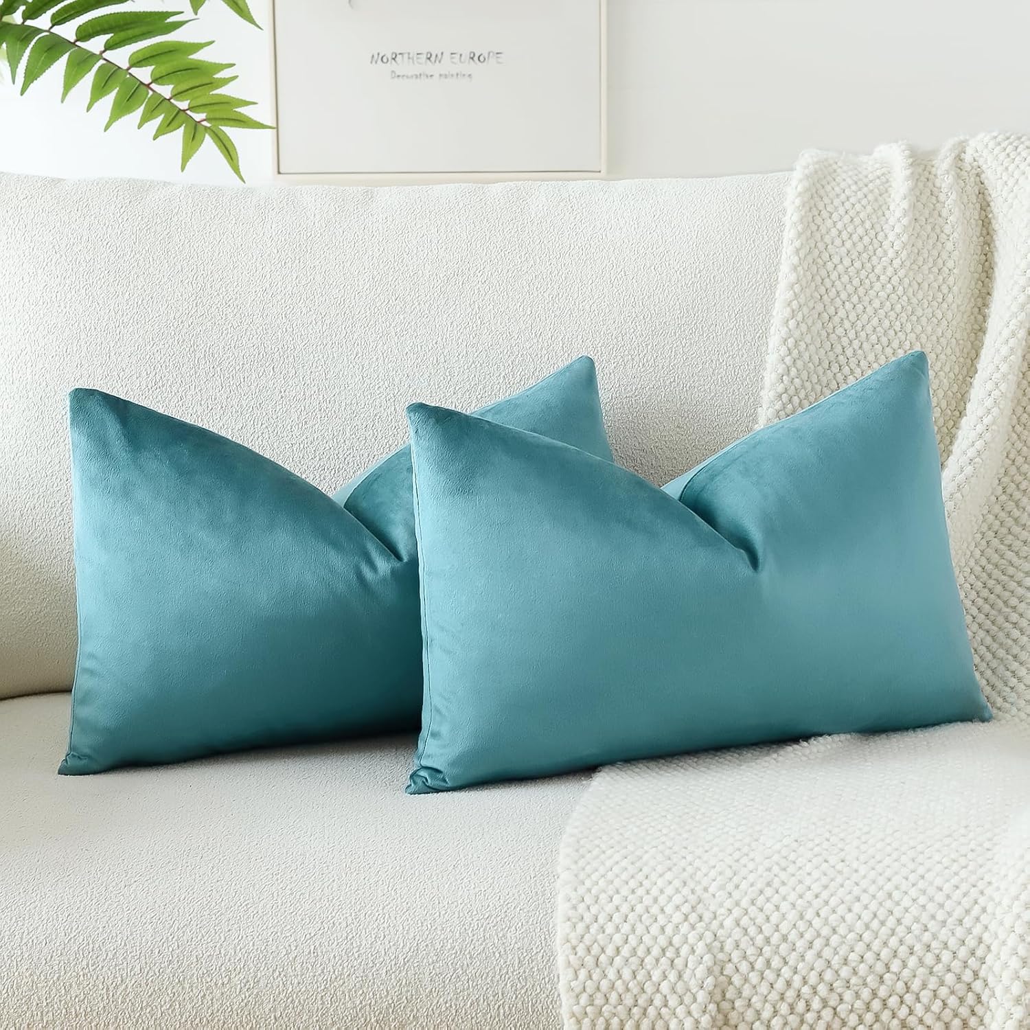 OTOSTAR Fundas de almohada decorativas de terciopelo suave y sólido de 12 x 20 pulgadas, fundas de almohada lumbares, fundas de almohada para sofá