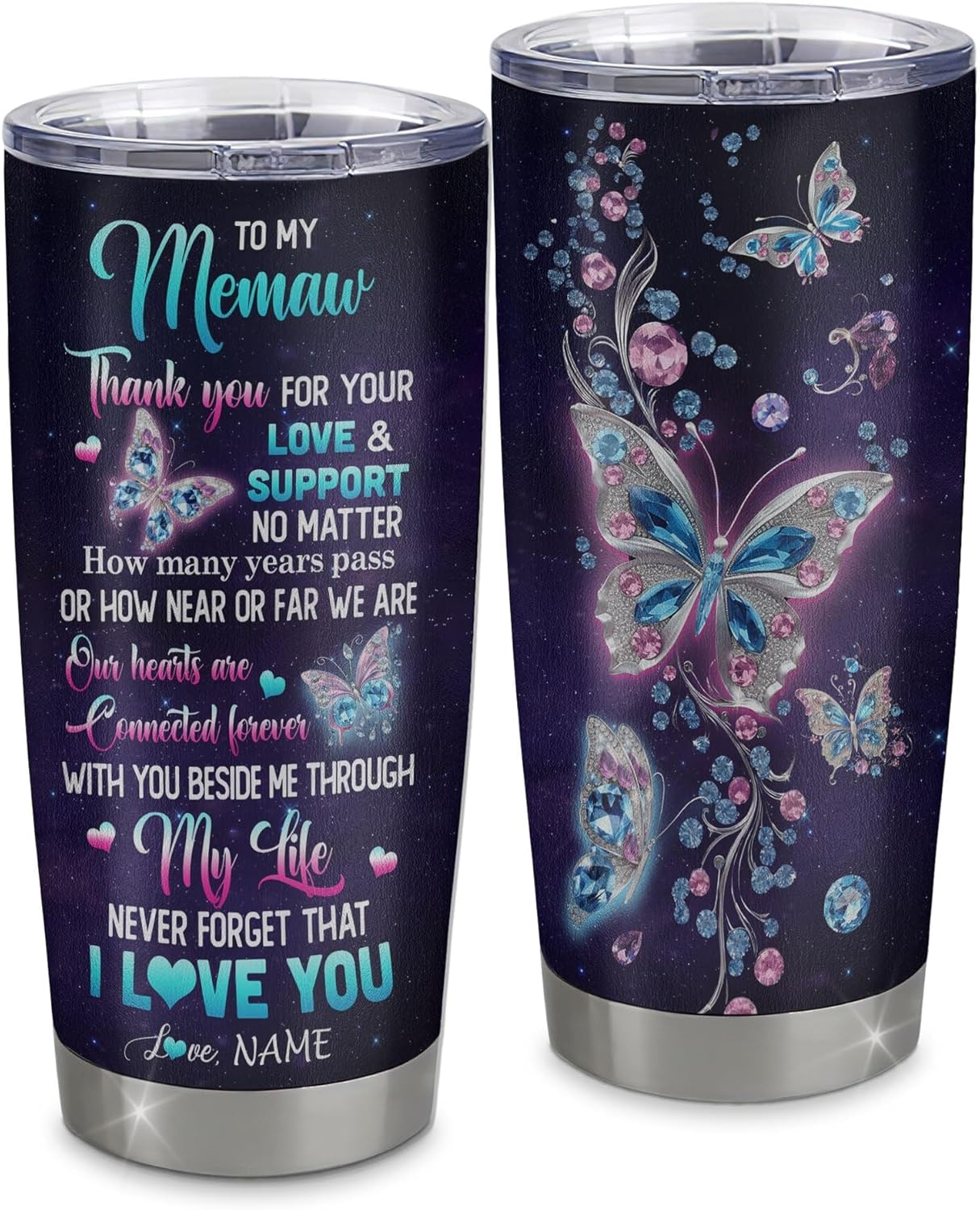 Vaso personalizado con texto en inglés “To My Memaw de nietos, nieta, mariposa, agradecimiento por tu amor”, regalo de cumpleaños, día de la madre,