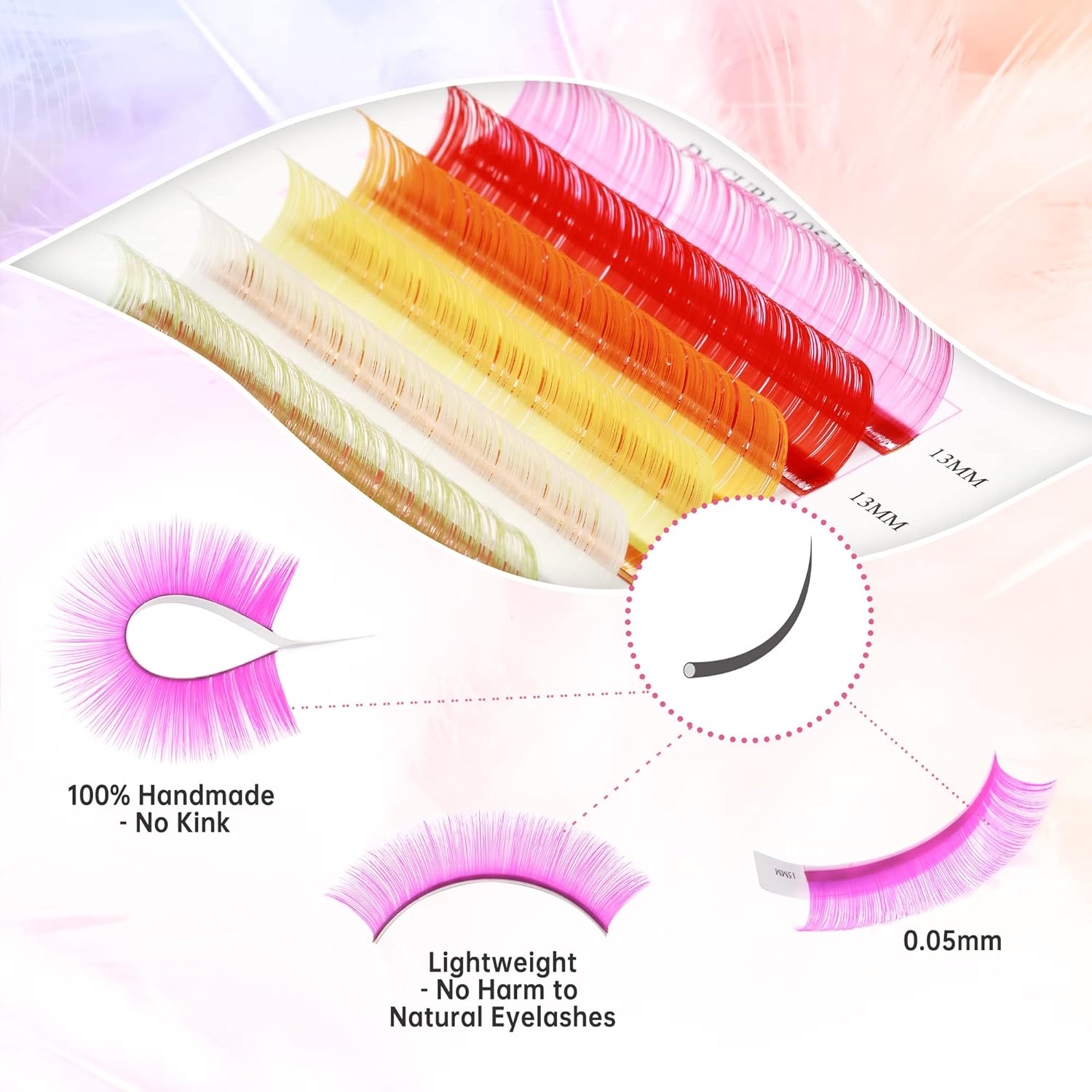 Beauty7 Extensiones de pestañas de colores arco iris, pestañas clásicas, 12 colores, rizo D+, 0.002 in de grosor, 0.512 in, pestañas dramáticas,