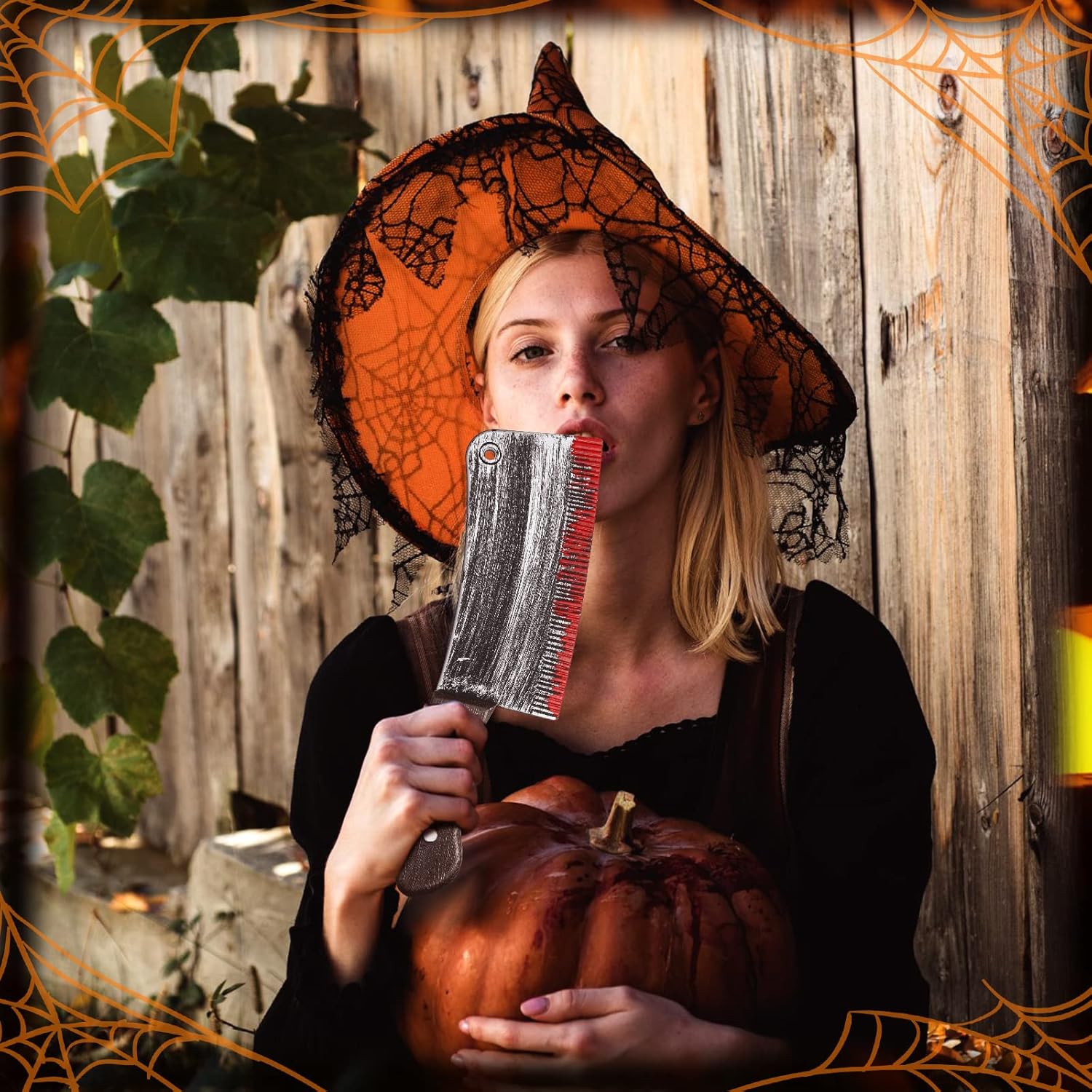 Cuchillo de Halloween de 3 piezas, cuchillo falso, machete de juguete, plástico para Halloween, carnicero, hoz, arma. Prop decoración de fiesta de