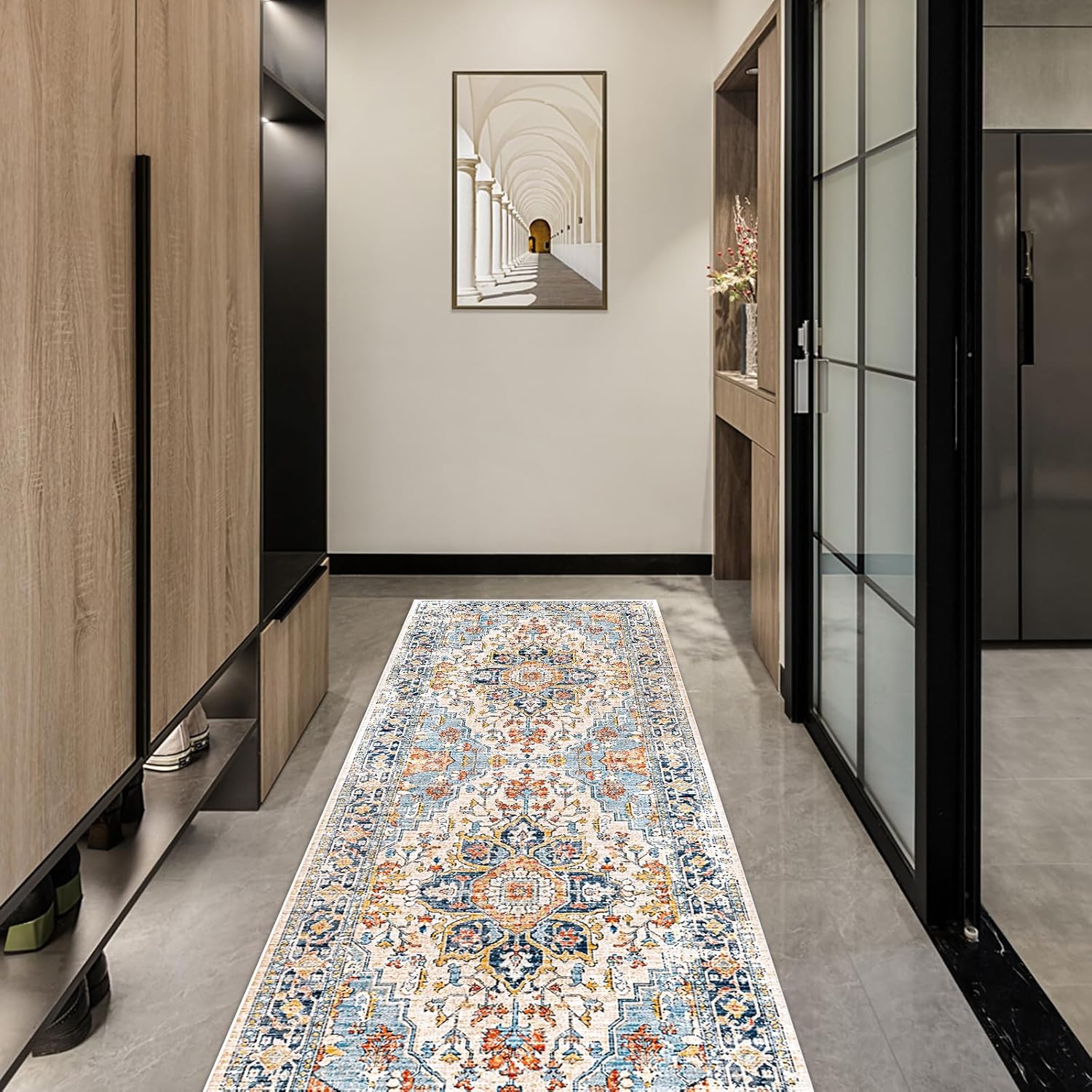 VK VKLIVING Alfombra lavable a máquina de 2 x 6 pies, diseño vintage, lavable con alfombras antideslizantes para sala de estar y dormitorio,
