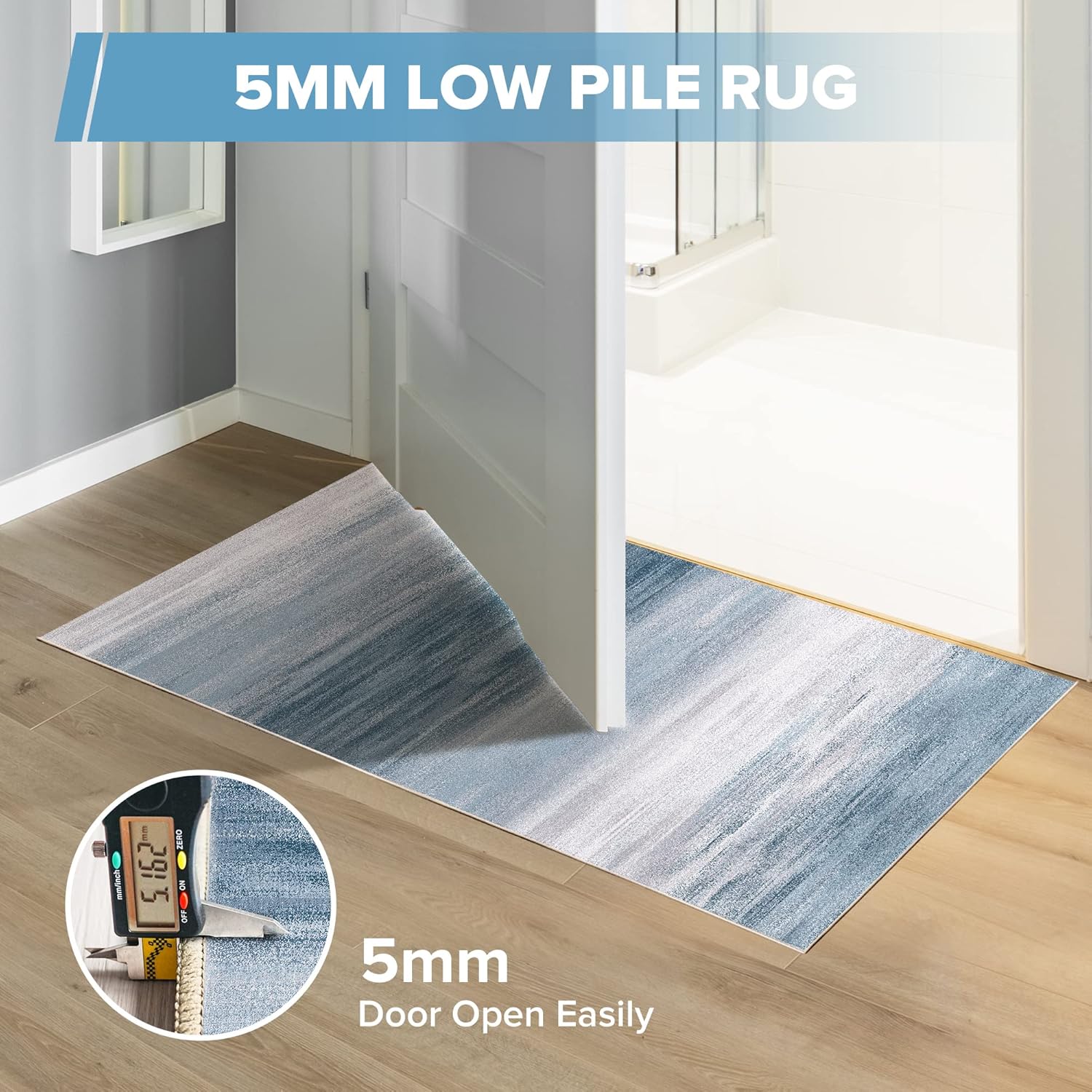 Pajata Alfombra azul de 5 x 7 pies, lavable a máquina, para sala de estar, dormitorio, antideslizante, grande, abstracto, azul marino y gris,