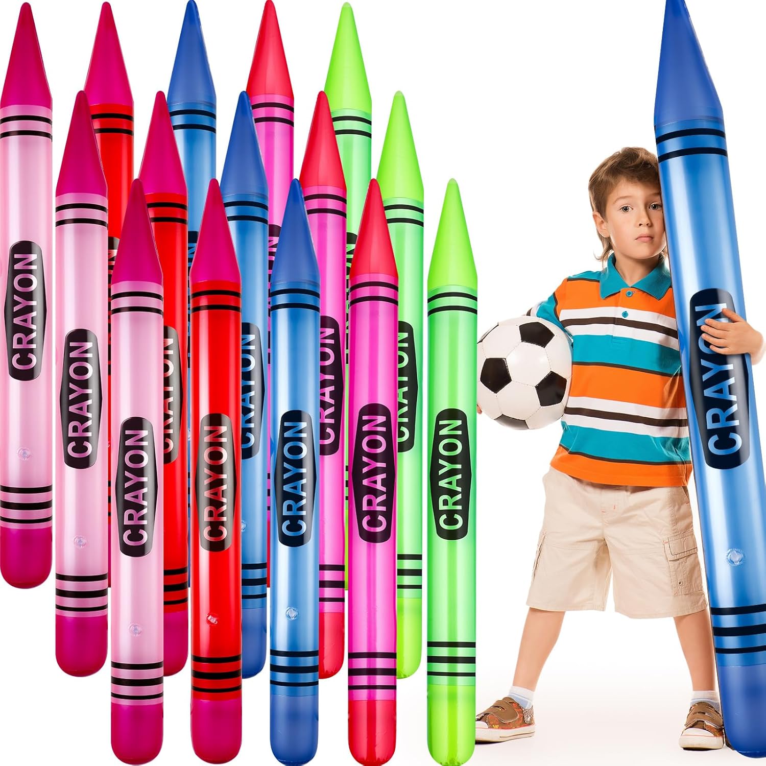 Juego de 15 crayones inflables de neón de 43.3 pulgadas de alto, grandes crayones gigantes, decoración de cumpleaños para niños, recuerdo de fiesta,