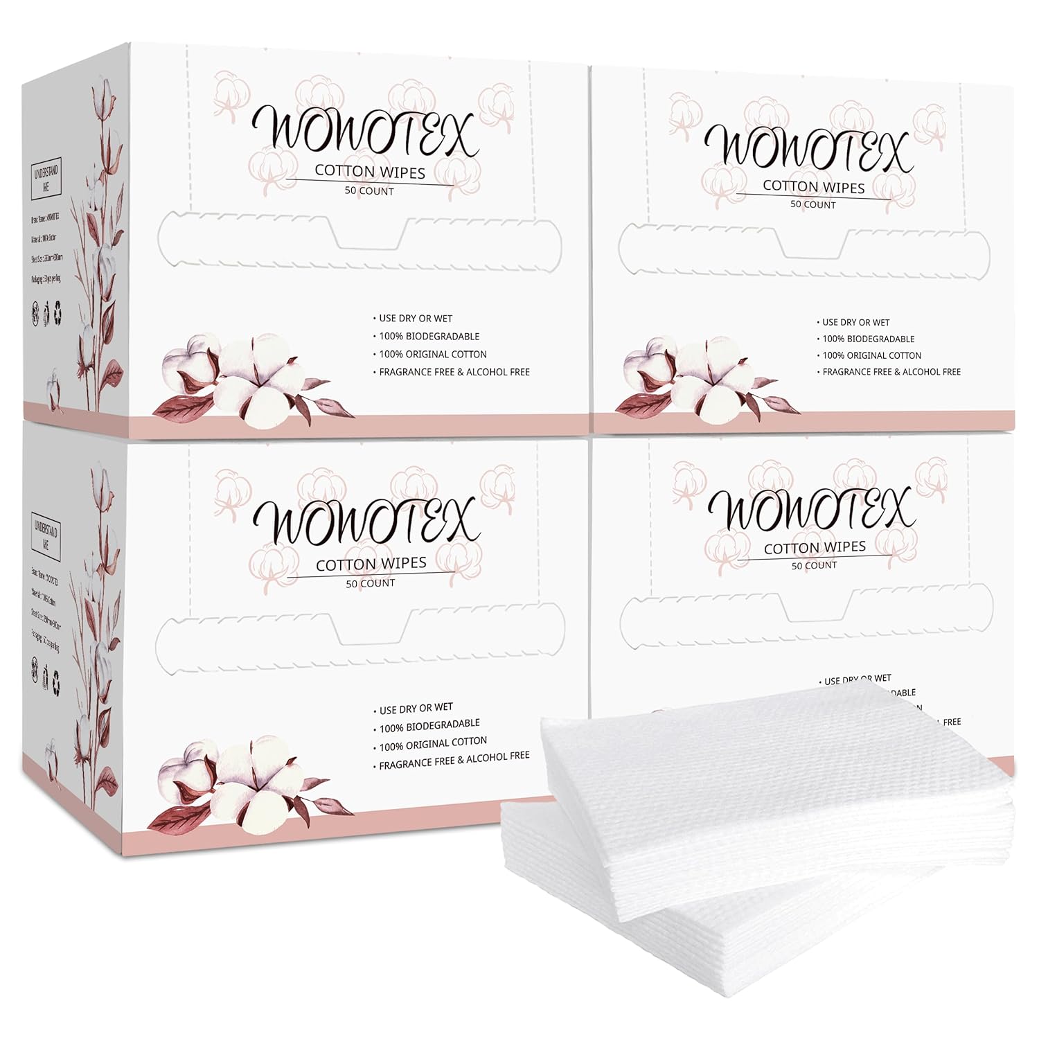 Toalla facial desechable 100% algodón, toalla facial biodegradable para secar la cara, 200 unidades4 cajas extra gruesas, suaves, toallas faciales