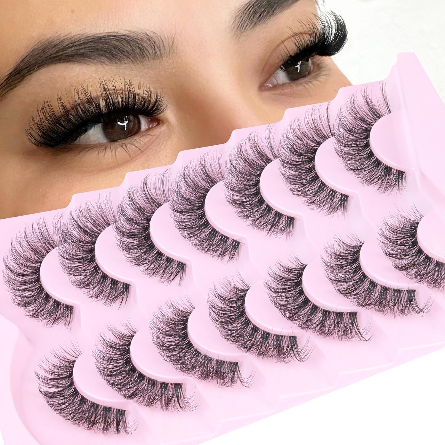 Geeneiya – Pestañas de banda transparente de 0.59 pulgadas, aspecto natural, pestañas postizas 3D, cortas, esponjosas, paquete de 7 pares
