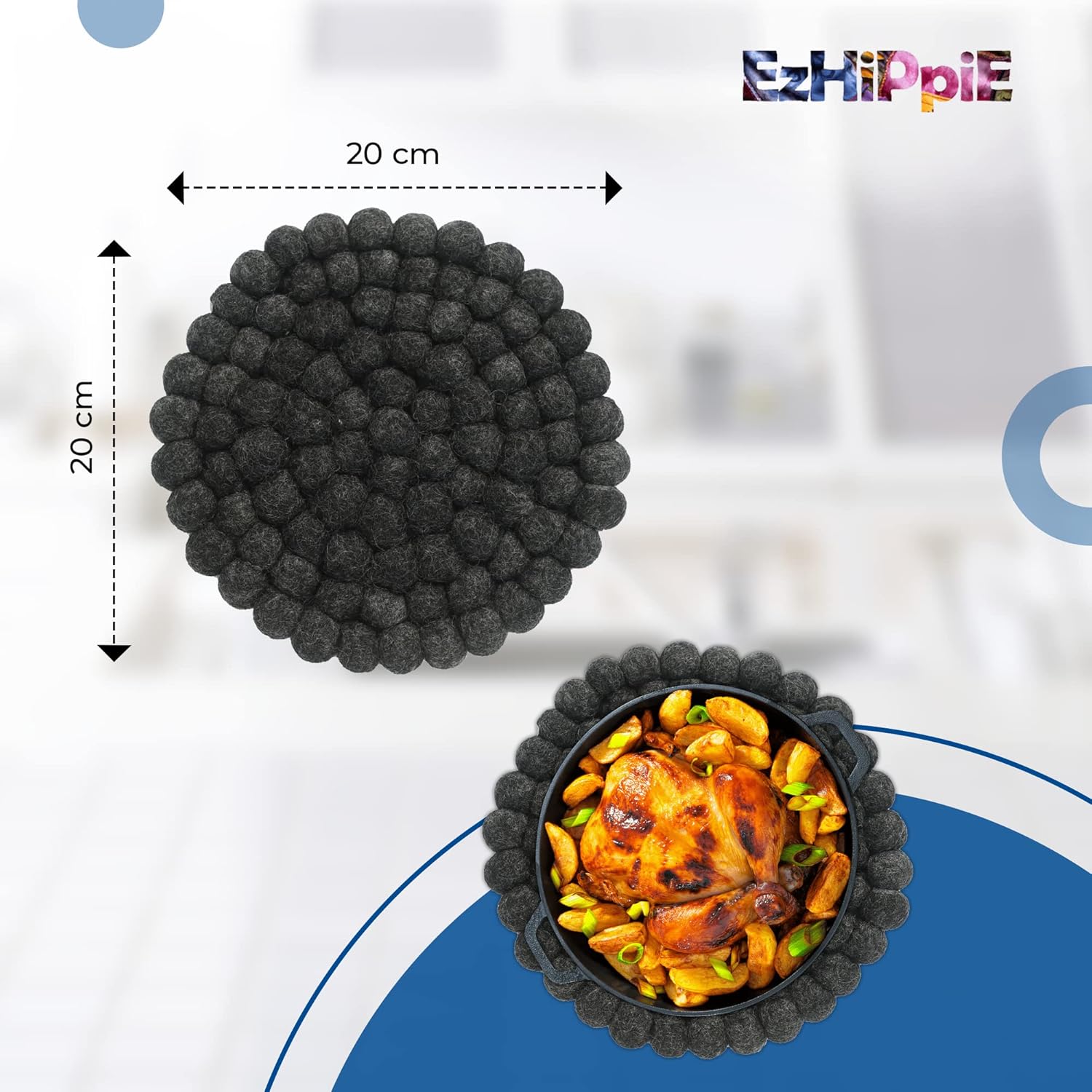 Salvamanteles de lana de 7.9 in con resistencia al calor, soporte antideslizante hecho a mano de Nepal, salvamanteles para cocina, ollas y sartenes,