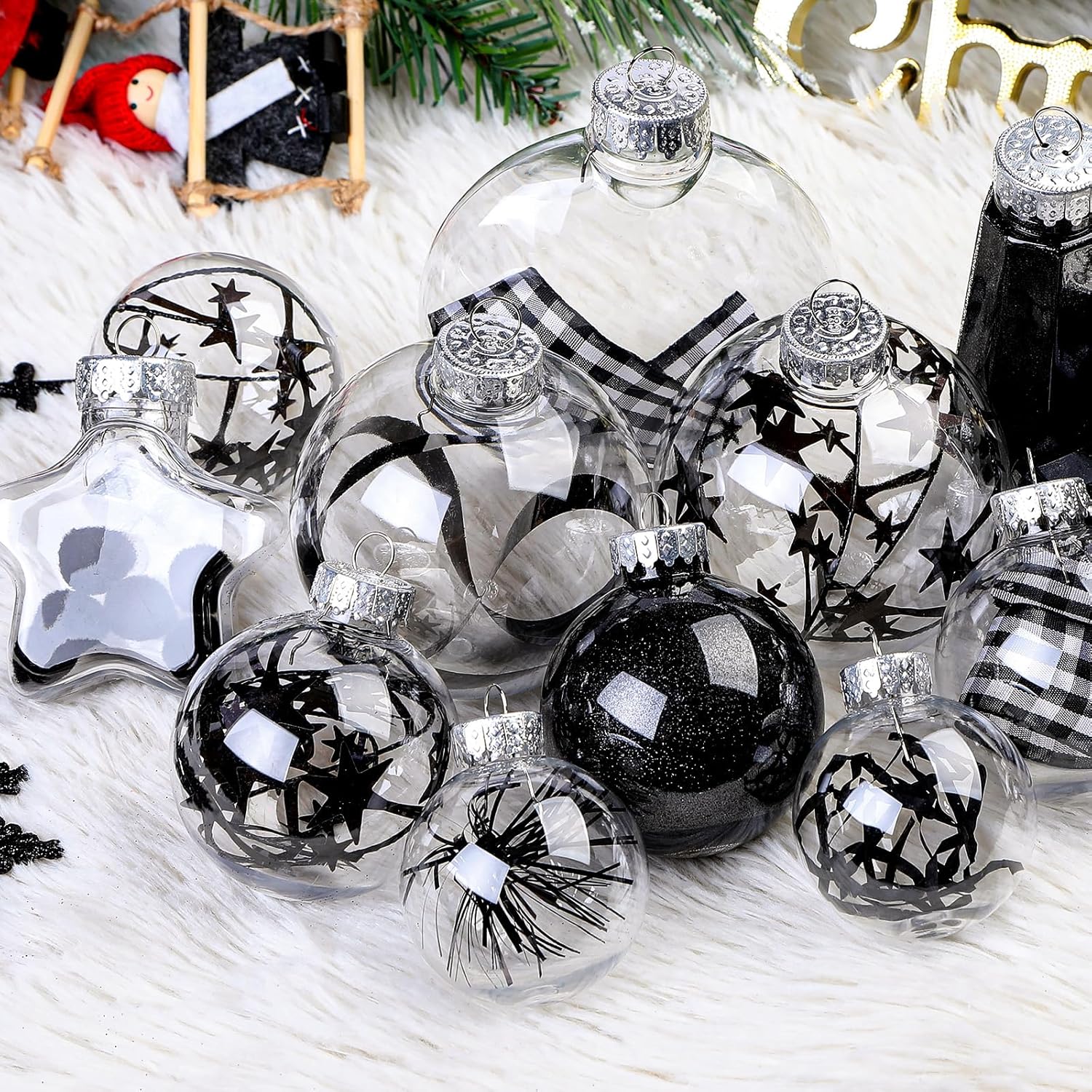 SHareconn Juego de 86 bolas de Navidad transparentes, de plástico inastillable, adornos colgantes con relleno delicado para decoración del árbol de