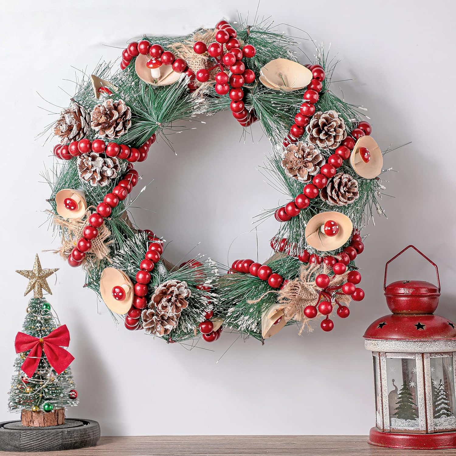 2 guirnaldas de madera de 66 pies en total para decoración de árbol de Navidad, guirnalda de Navidad hecha a mano, guirnalda bohemia de granja,