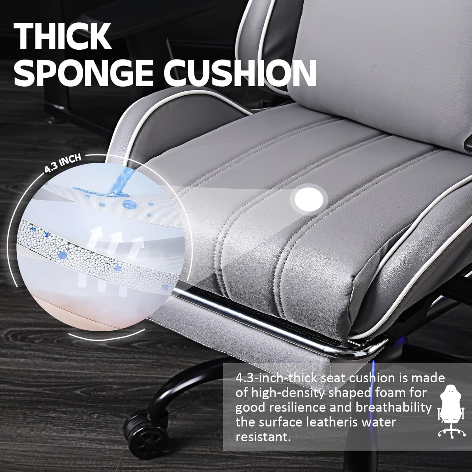 Silla de oficina para juegos con soporte lumbar de masaje, piel sintética, respaldo alto, ajustable, giratoria, con reposapiés, silla de computadora