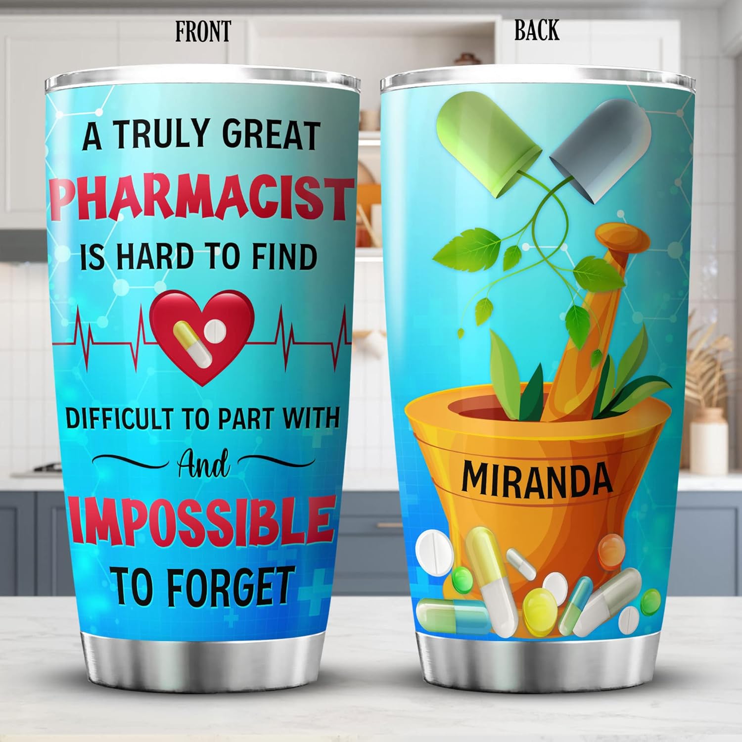 ZOXIX Vaso personalizado con aislamiento para farmacéuticos con nombre, 20 onzas, regalos para técnicos de farmacia, regalos para compañeros de
