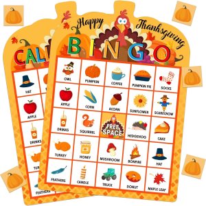 PETCEE Juego de bingo de Acción de Gracias para niños y adultos, 26 jugadores, tarjetas de bingo de Acción de Gracias, juego de bingo de otoño para PETCEE Juego de bingo de Acción de Gracias para niños y adultos, 26 jugadores, tarjetas de bingo de Acción de Gracias, juego de bingo de otoño para